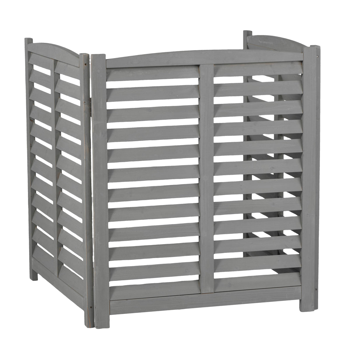 Gray Solid Wood Slatted 3-Panel Garden Fence