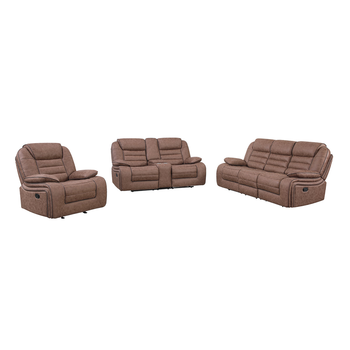 Brown 3-Piece Reclining Living Room Set with Console