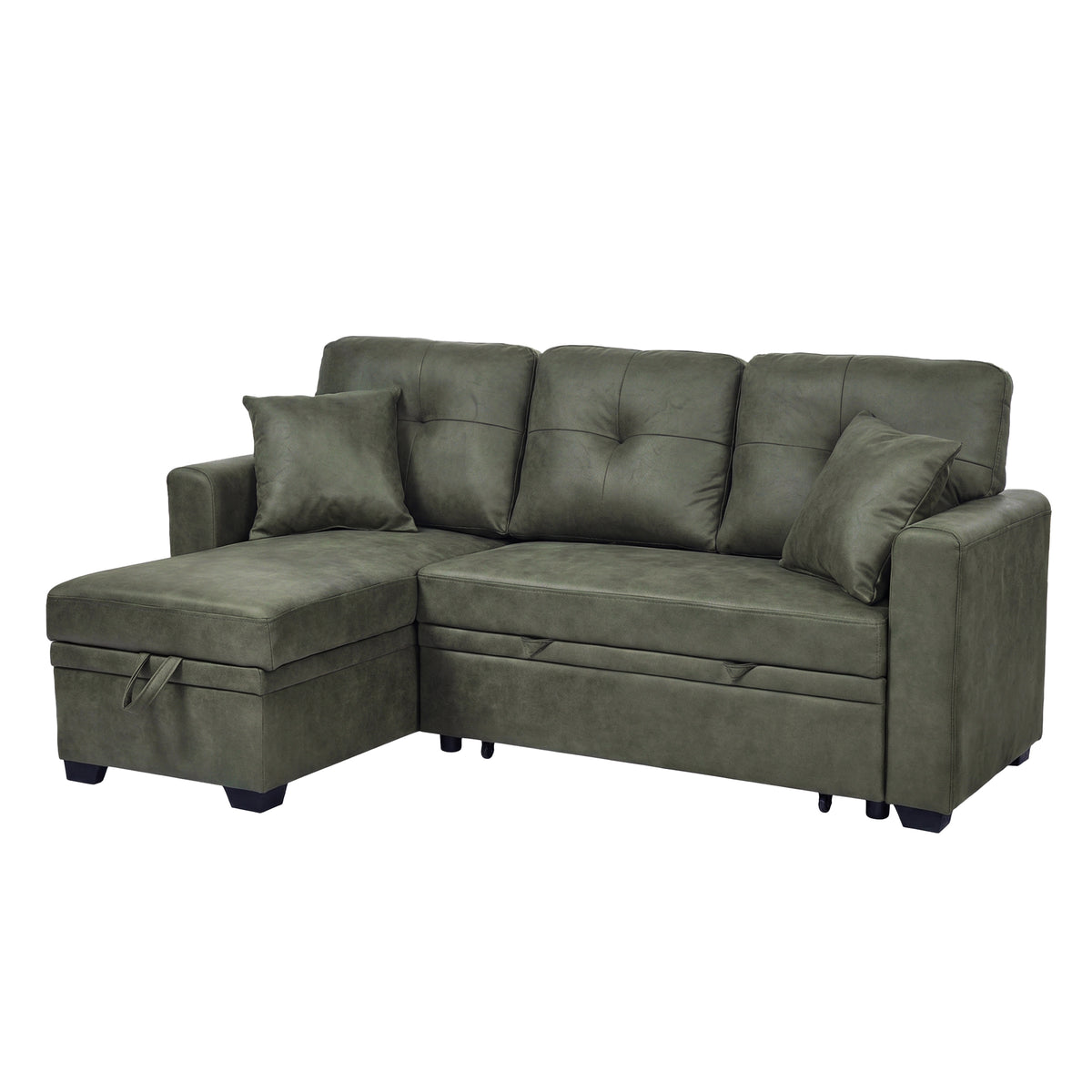 Olive Green Sleeper Sectional with Chaise, 71 in Wide