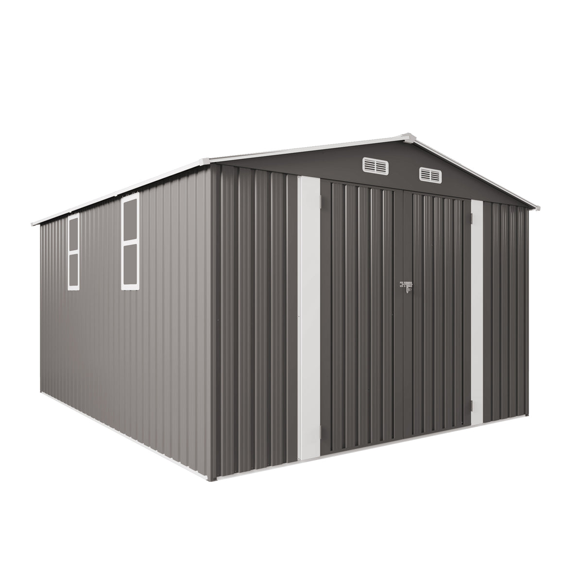 10x12 ft Gray Metal Storage Shed with Windows