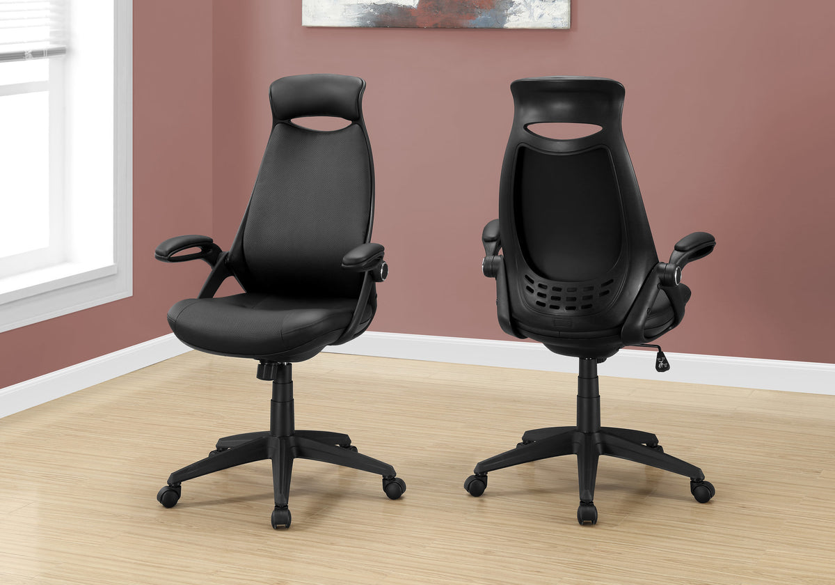 Black Vegan Leather Office Chair, High-Back, Headrest, Swivel