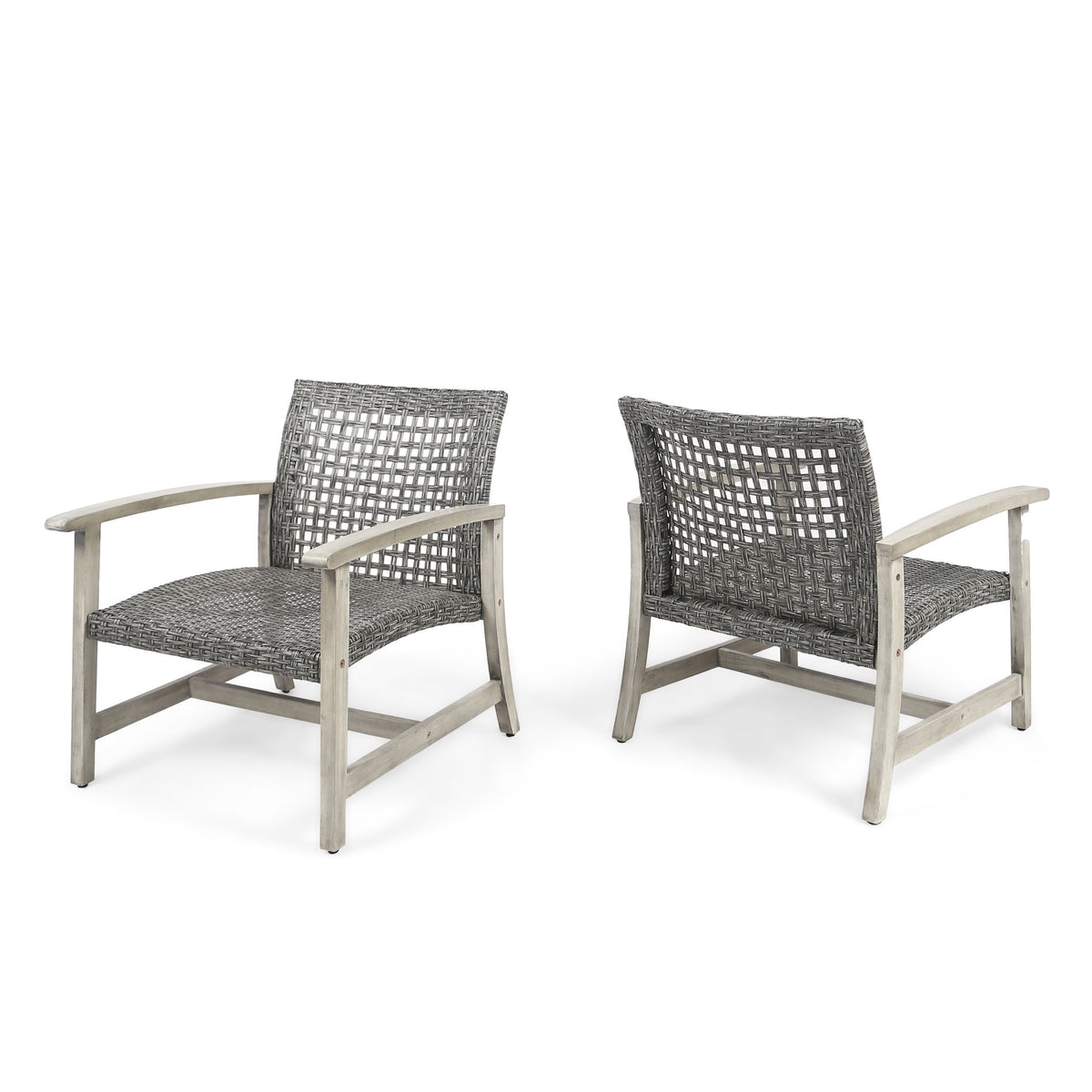Gray Solid Wood Outdoor Lounge Chair, Set of 2