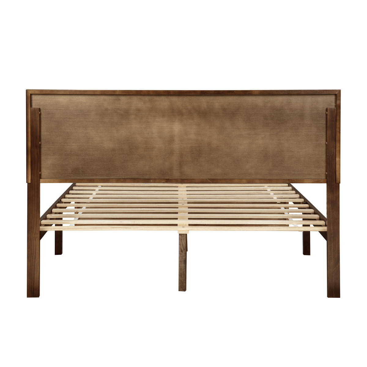 Queen bed frame with panel headboard and footboard, additional view