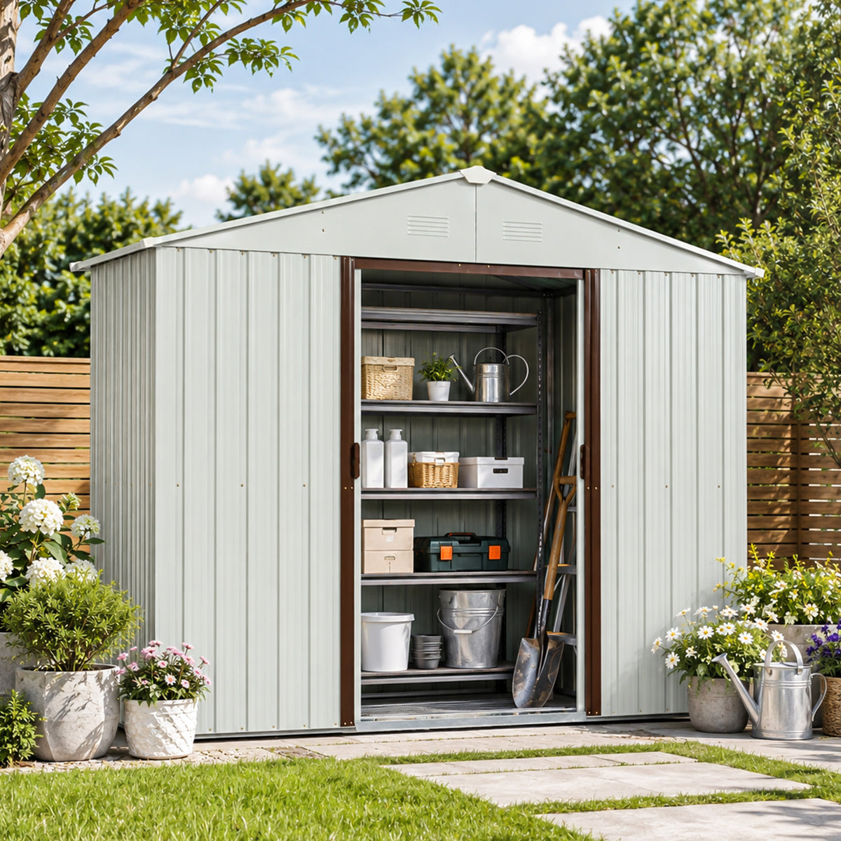 4x8 ft White Metal Storage Shed