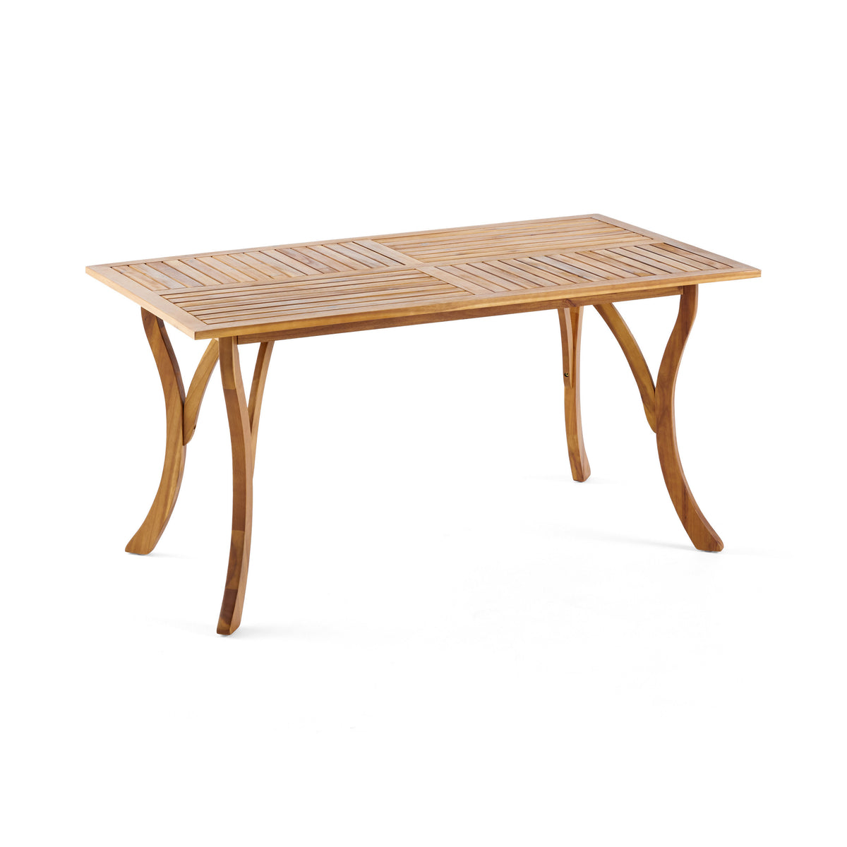 Teak Finish Solid Wood Rectangular Outdoor Dining Table, 59 in Wide