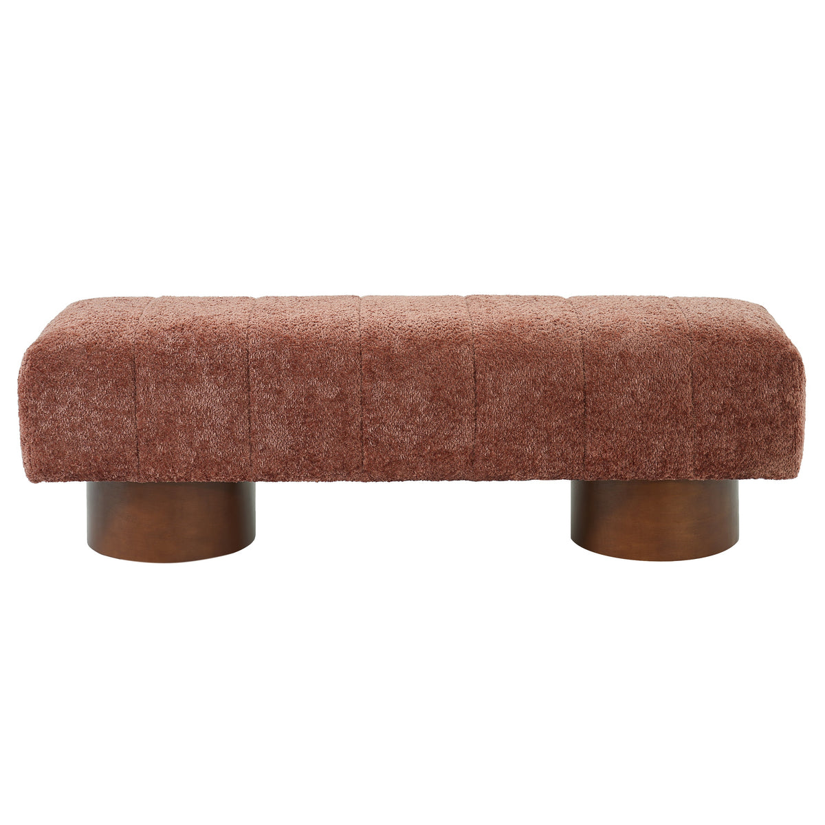 Channel Tufted Boucle Dining Bench 61 Inch, Rust Red with Wood Legs
