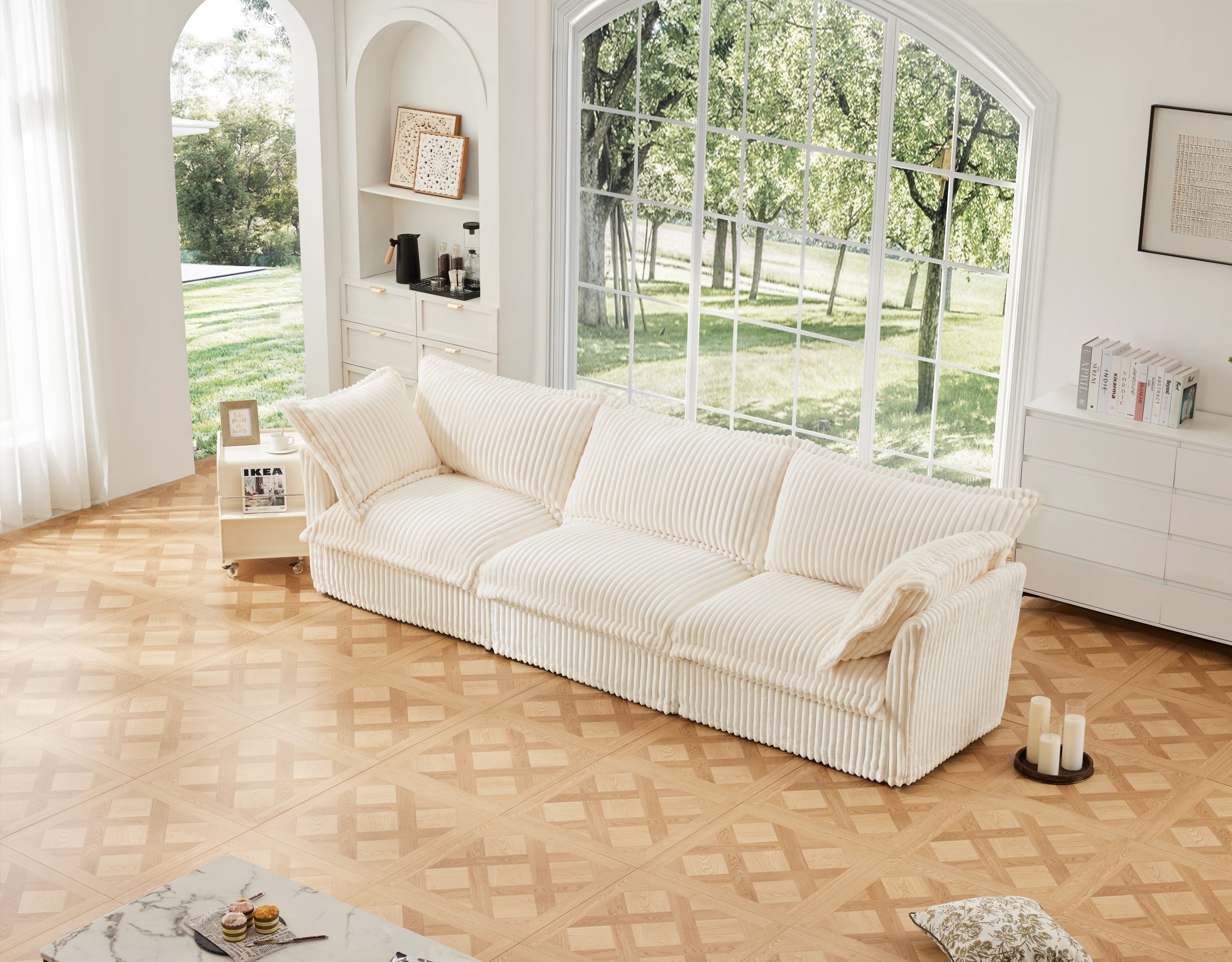 Fluffy 3-Seat Modular Sofa in Corduroy Cream #OttOnly_0 #Fabric_Corduroy Cream