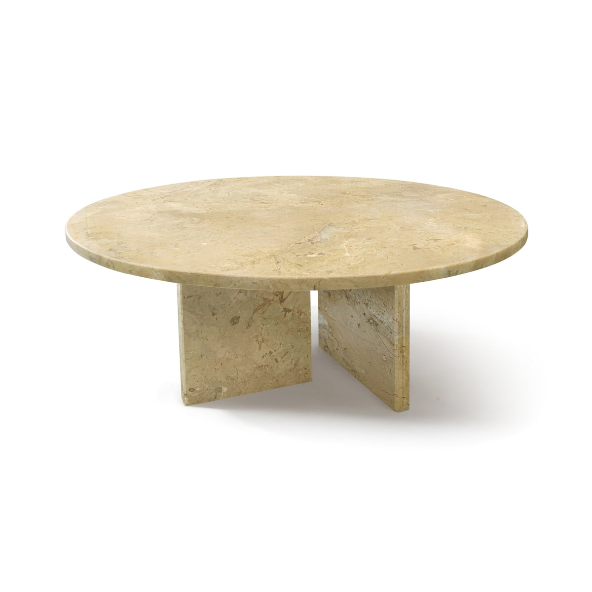 Beige Natural Marble Round Coffee Table, 27.6 in