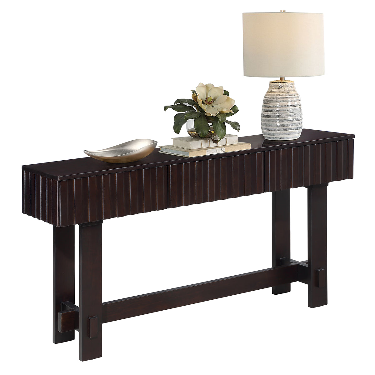 Espresso Fluted Entryway Console Table with Storage, 52 in Wide