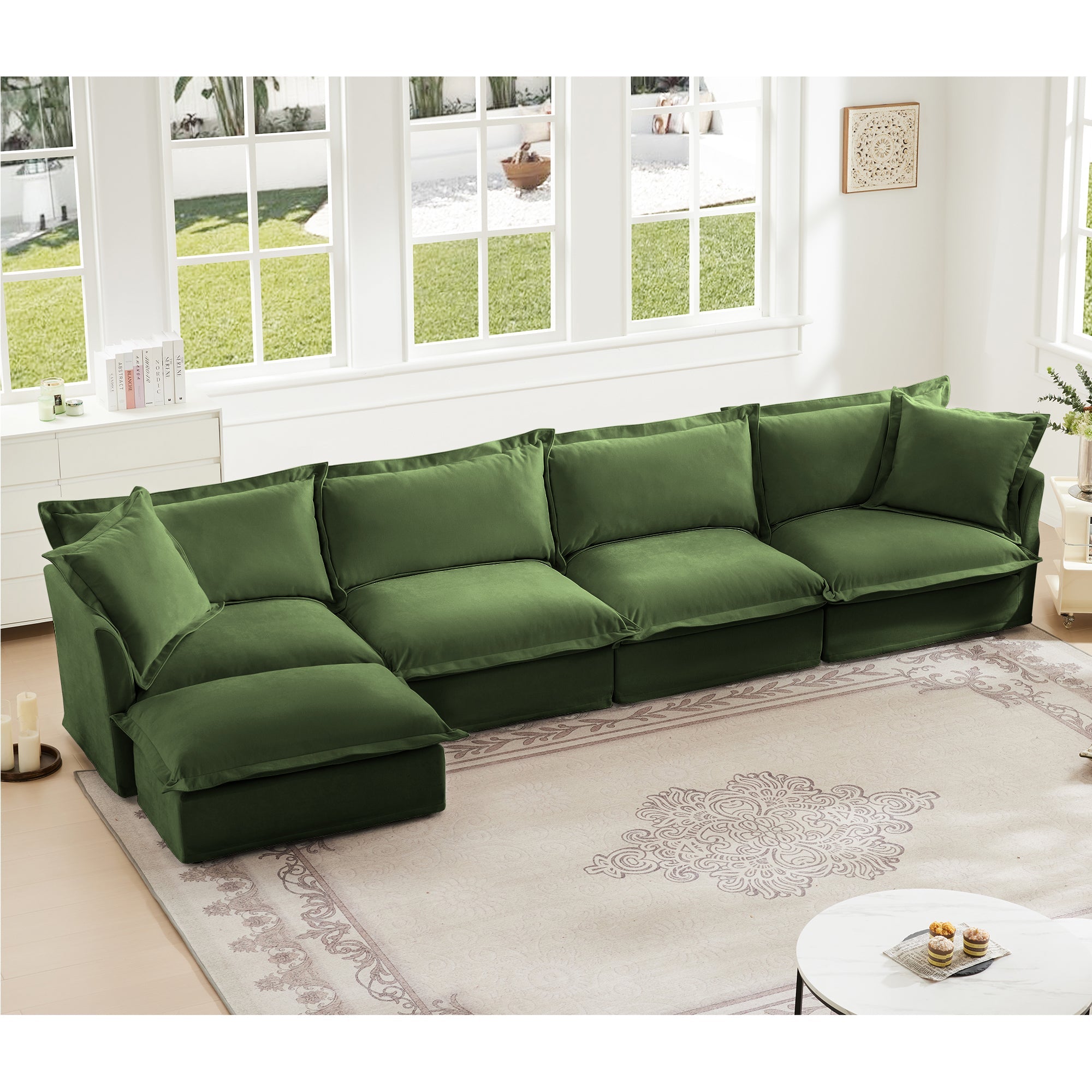 Fluffy 4-Seat Modular Sofa in Chenille Olive #OttOnly_1 #Fabric_Chenille Olive