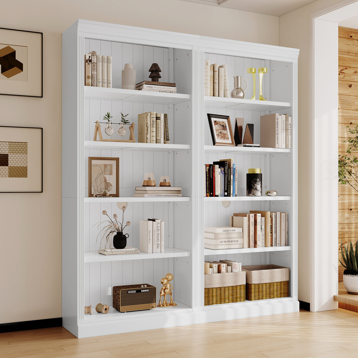 Solid Wood Bookcase, 5 Adjustable Shelves, 83.4 in Tall