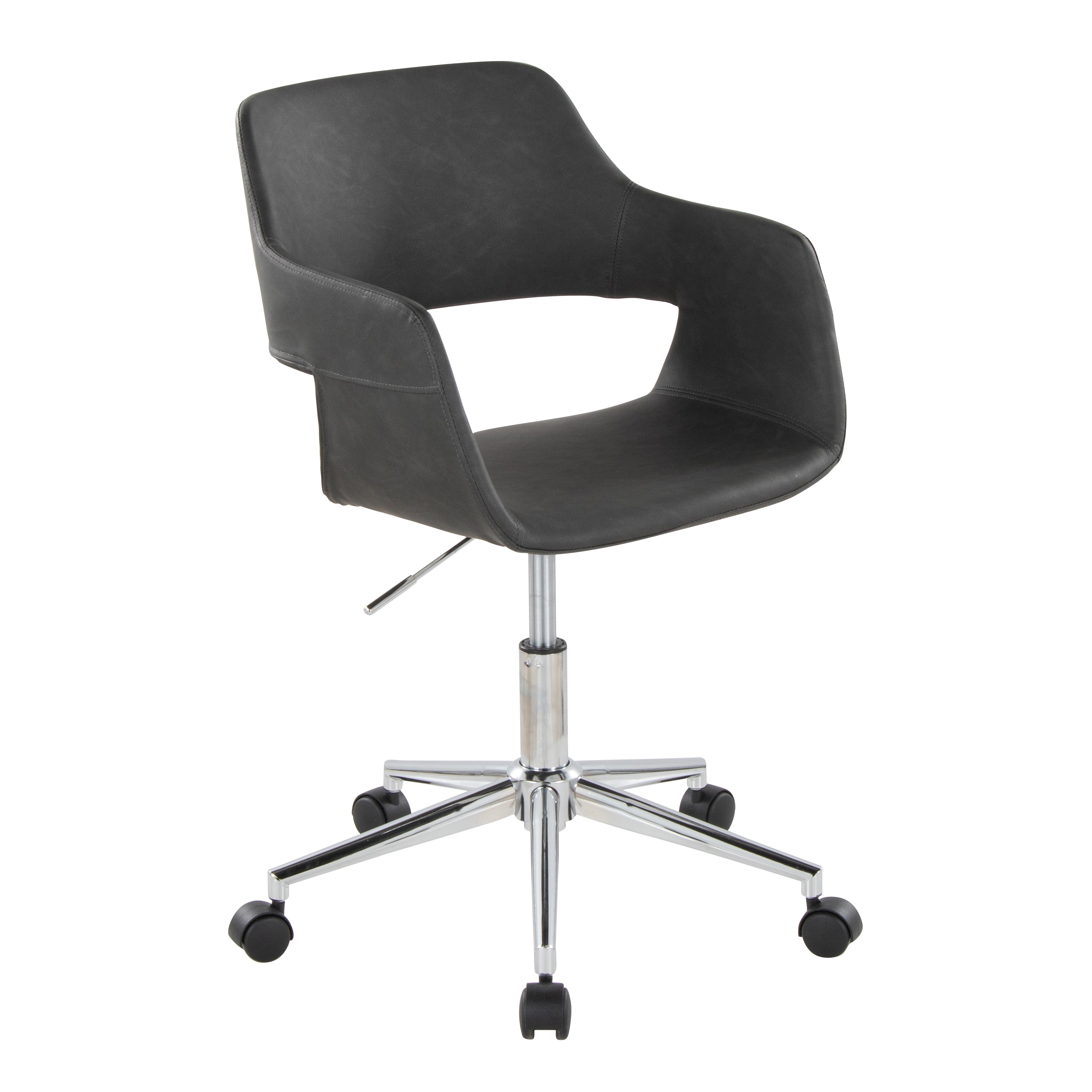 Gray Vegan Leather Office Chair with Chrome Base, Swivel, 250 lb