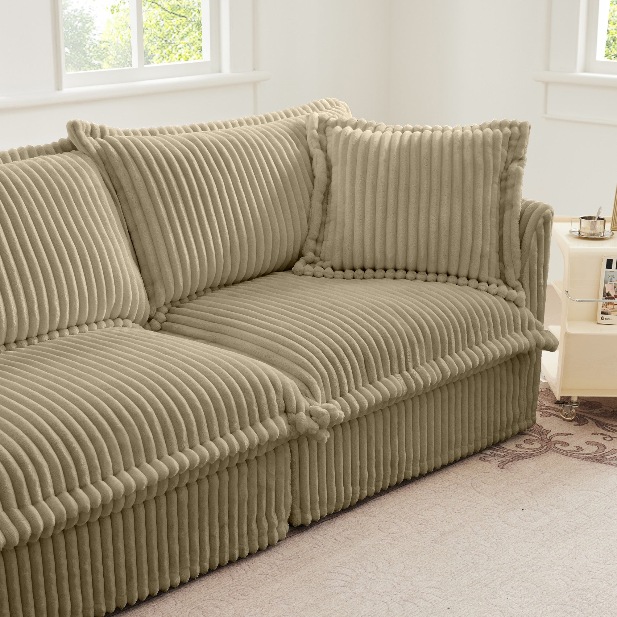 Fluffy Ottoman in Corduroy Camel #Fabric_Corduroy Camel