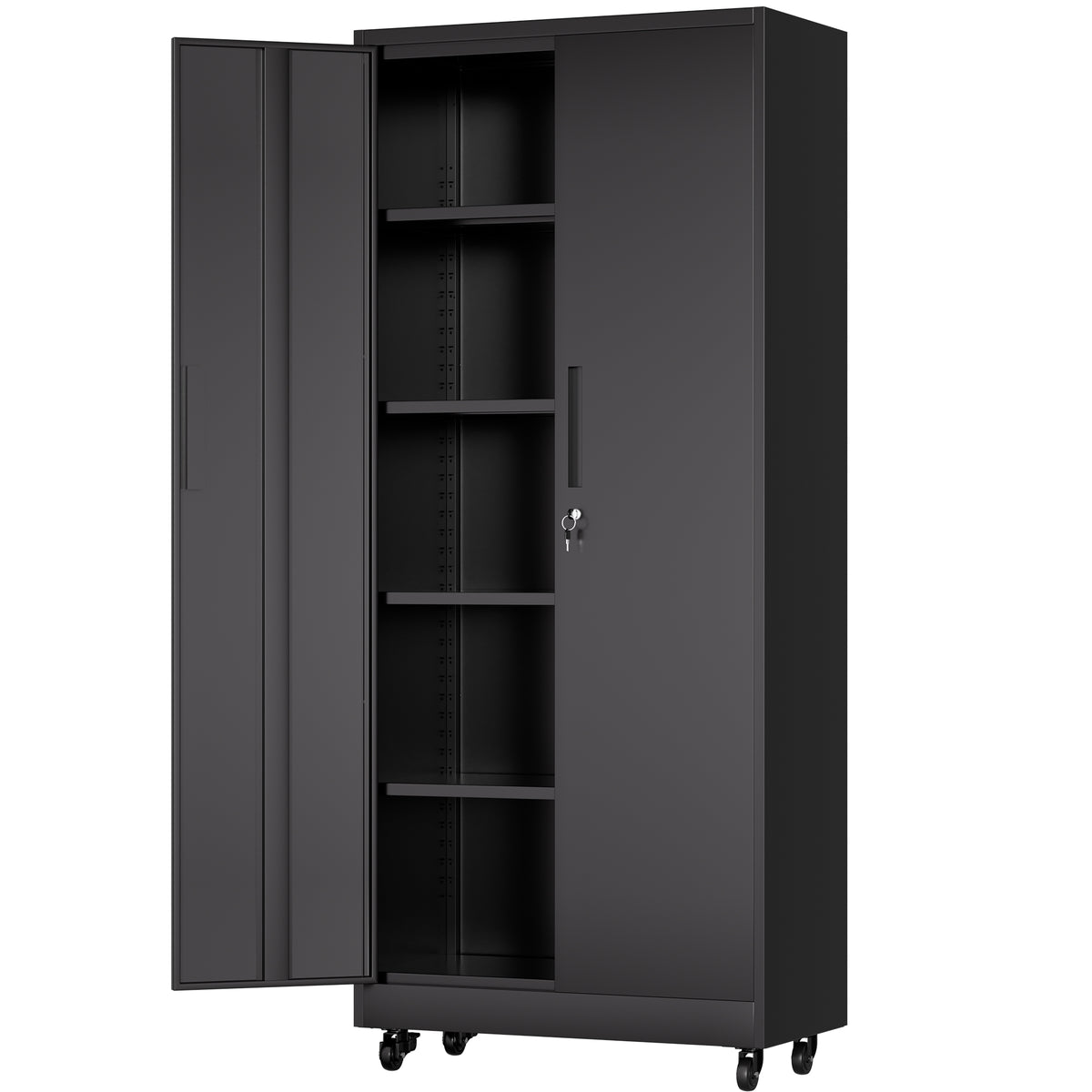 Industrial Metal Storage Cabinet, 4 Shelves, Locking, 70.9 in Tall