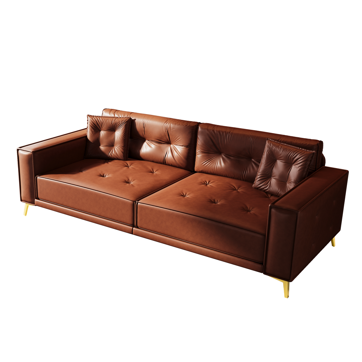 Light Brown Tufted Vegan Leather 4-Seat King Sleeper Sofa, 92.1 in Wide