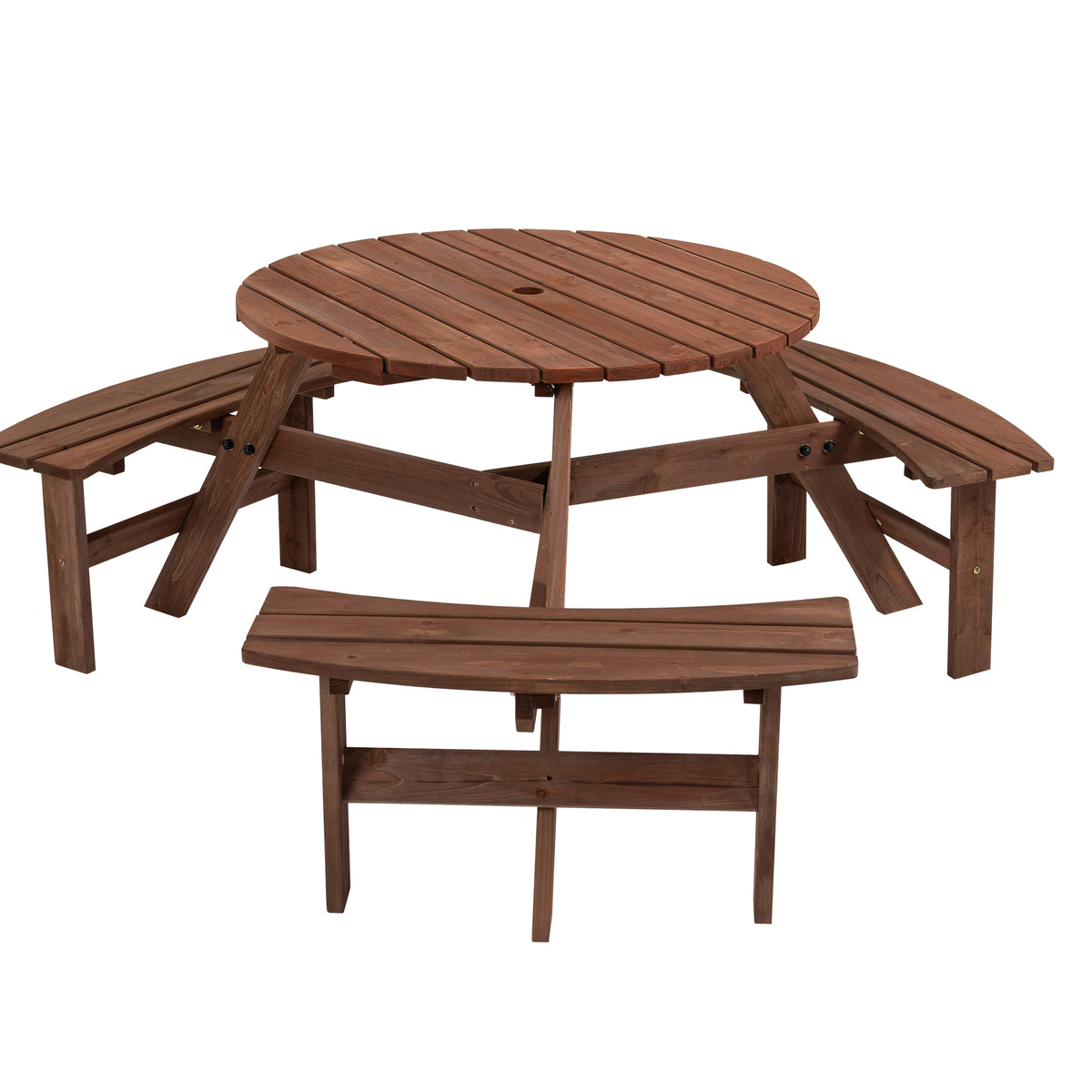 Brown Solid Wood Round Picnic Table, 66.9 in Wide