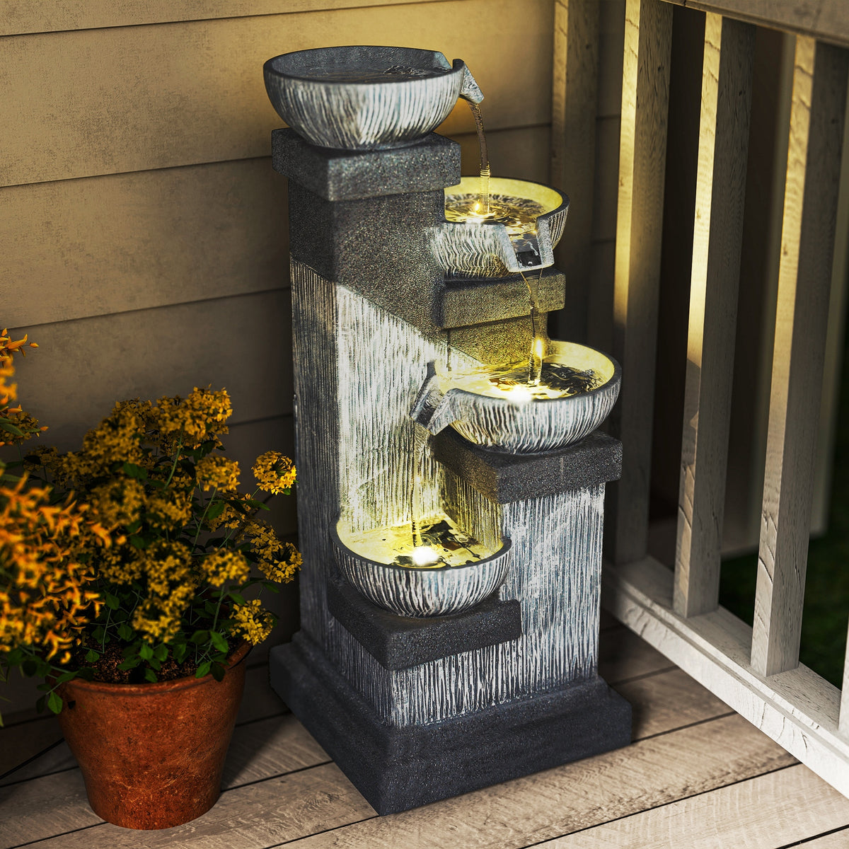 Gray Resin Outdoor Water Fountain, 33.5 in Tall