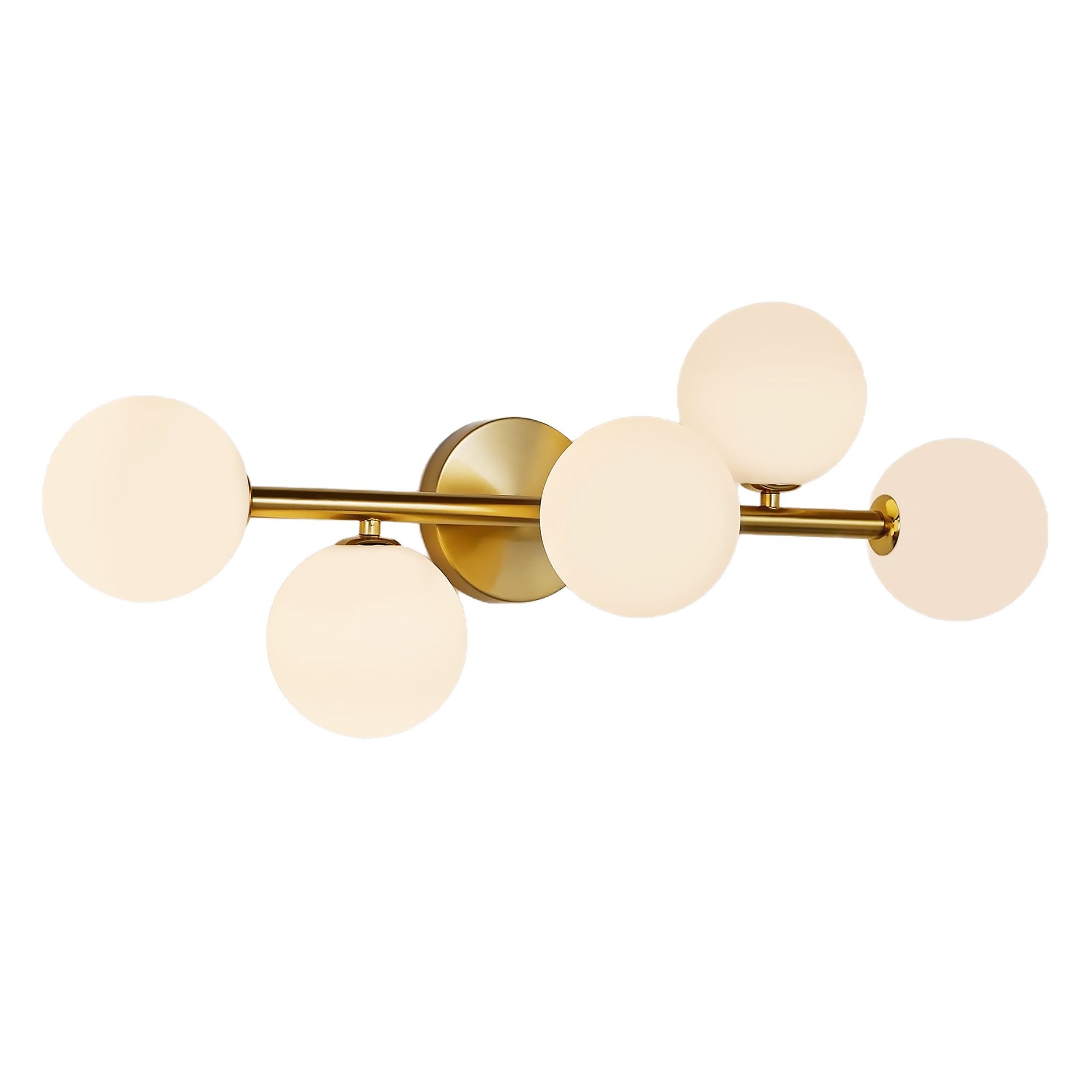 Semi-Flush Mount Light, 5-Light Milk Glass Shades, Gold