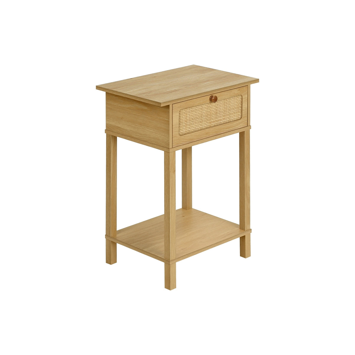 Natural Two-Tier Side Table with Rattan Flip-Down Door, 18 in