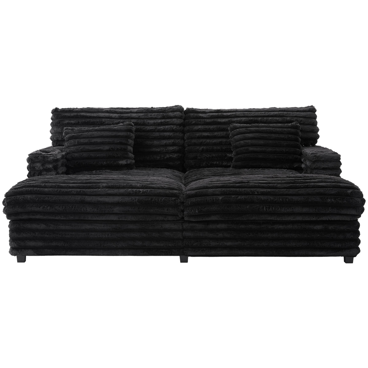 Black Plush 2-Seat Couch, USB Charging, 82 in Wide