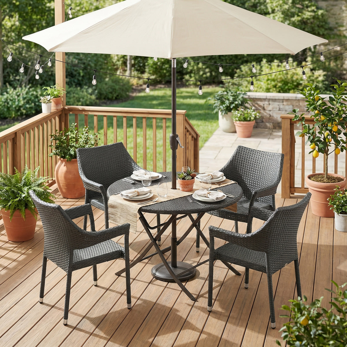 Gray Wicker Stackable Outdoor Dining Chair, Set of 4