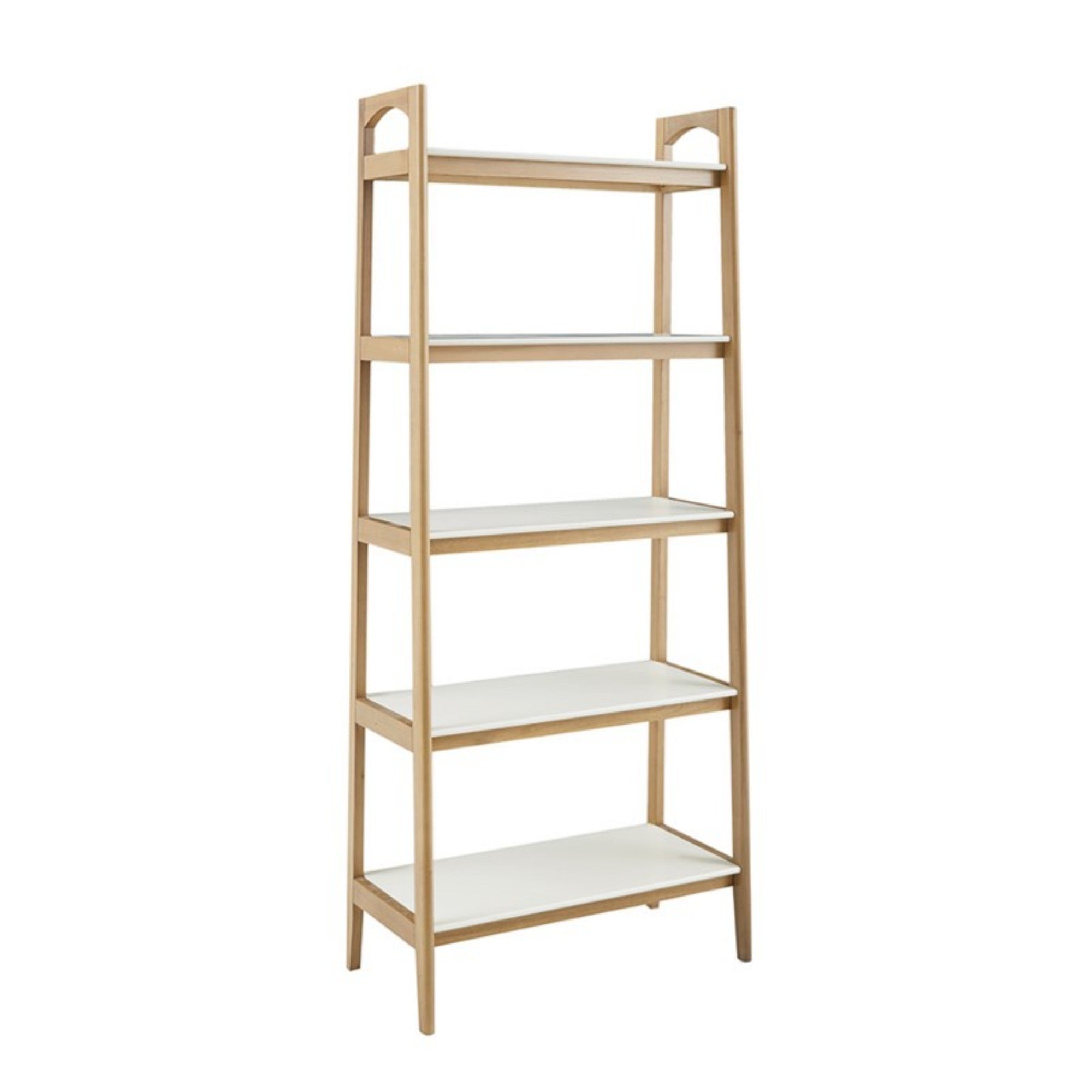 Mid-Century Solid Wood Bookcase, 5 Shelves, 73 in Tall, Natural
