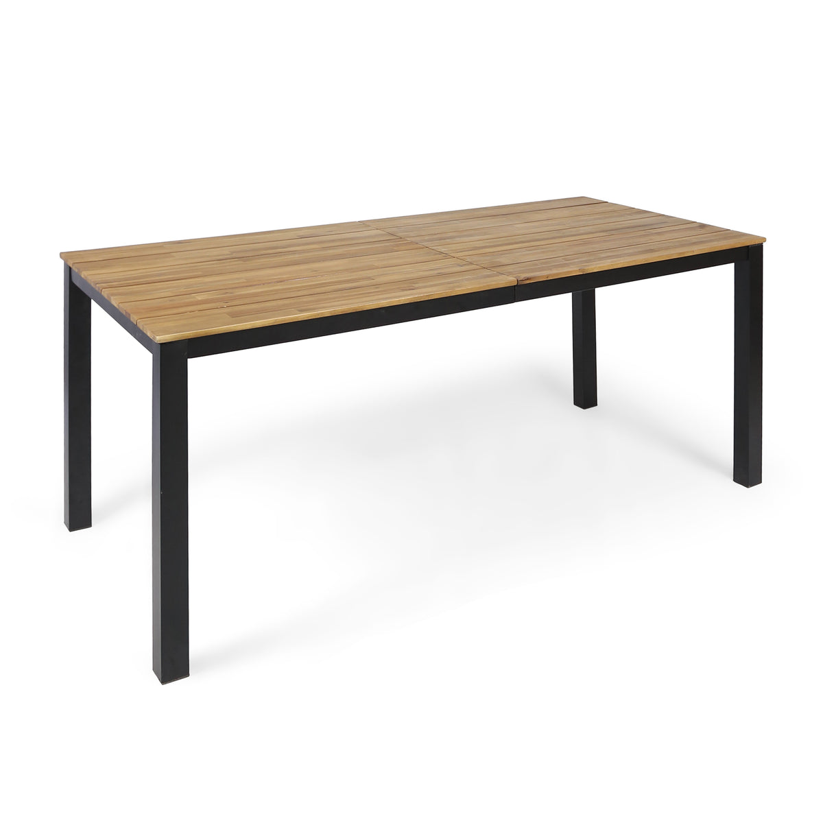 Teak Finish Solid Wood Rectangular Outdoor Dining Table, 71 in Wide