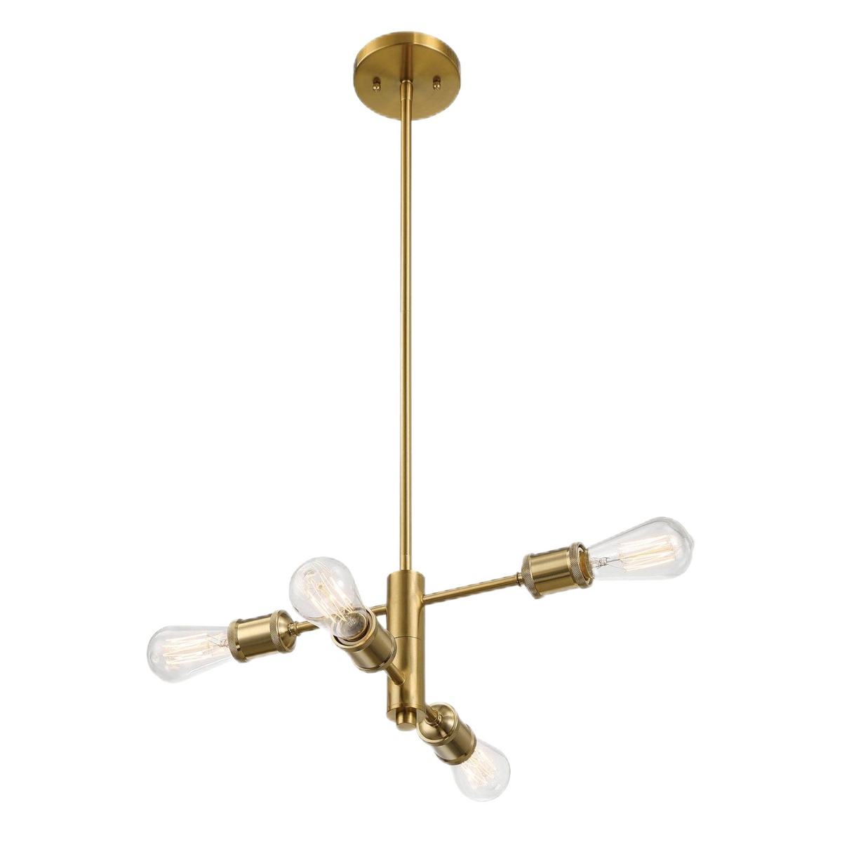 Clear and Gold Vintage 4-Light Chandelier, 15 in, Brass and Glass