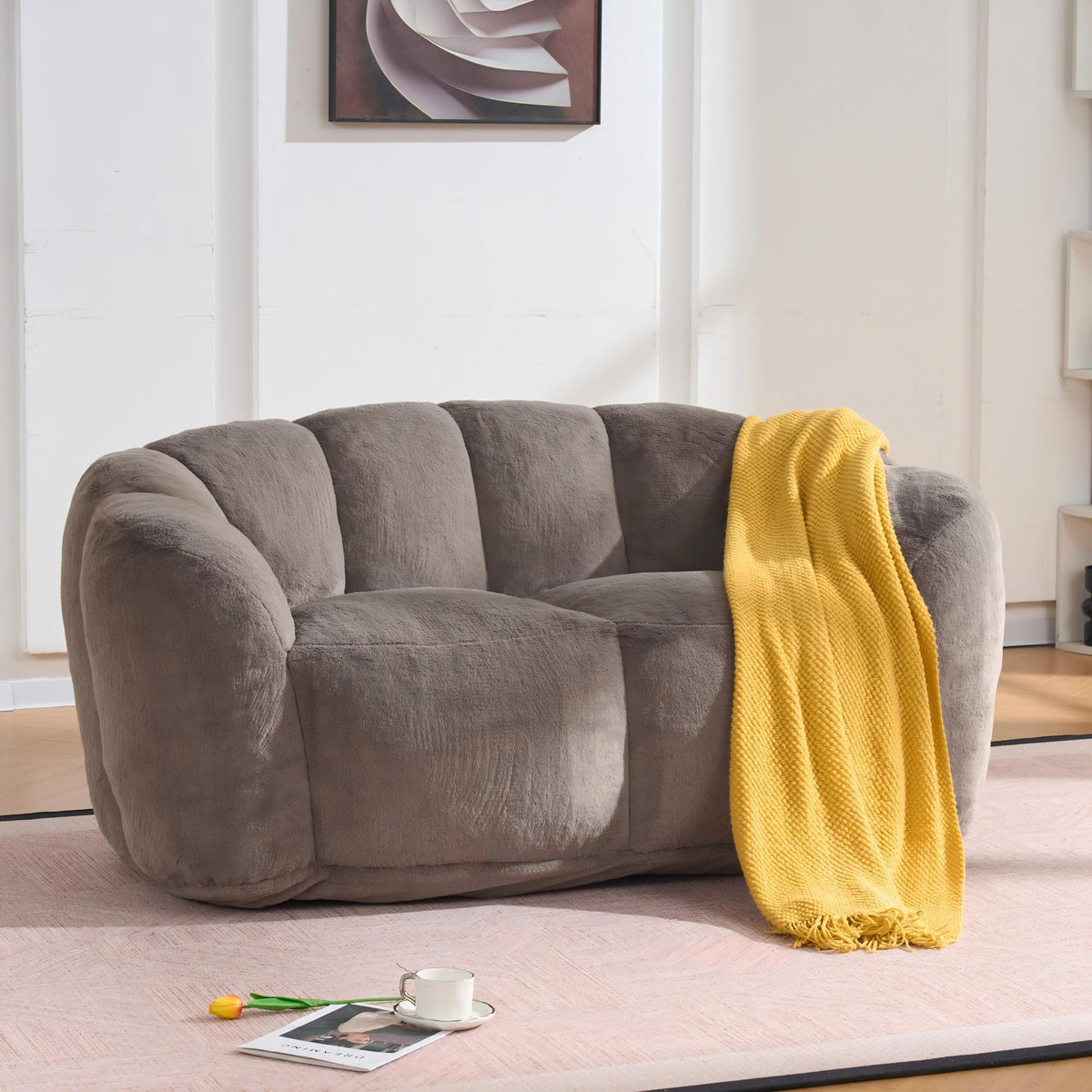 Brown Plush Couch, 59 in Wide