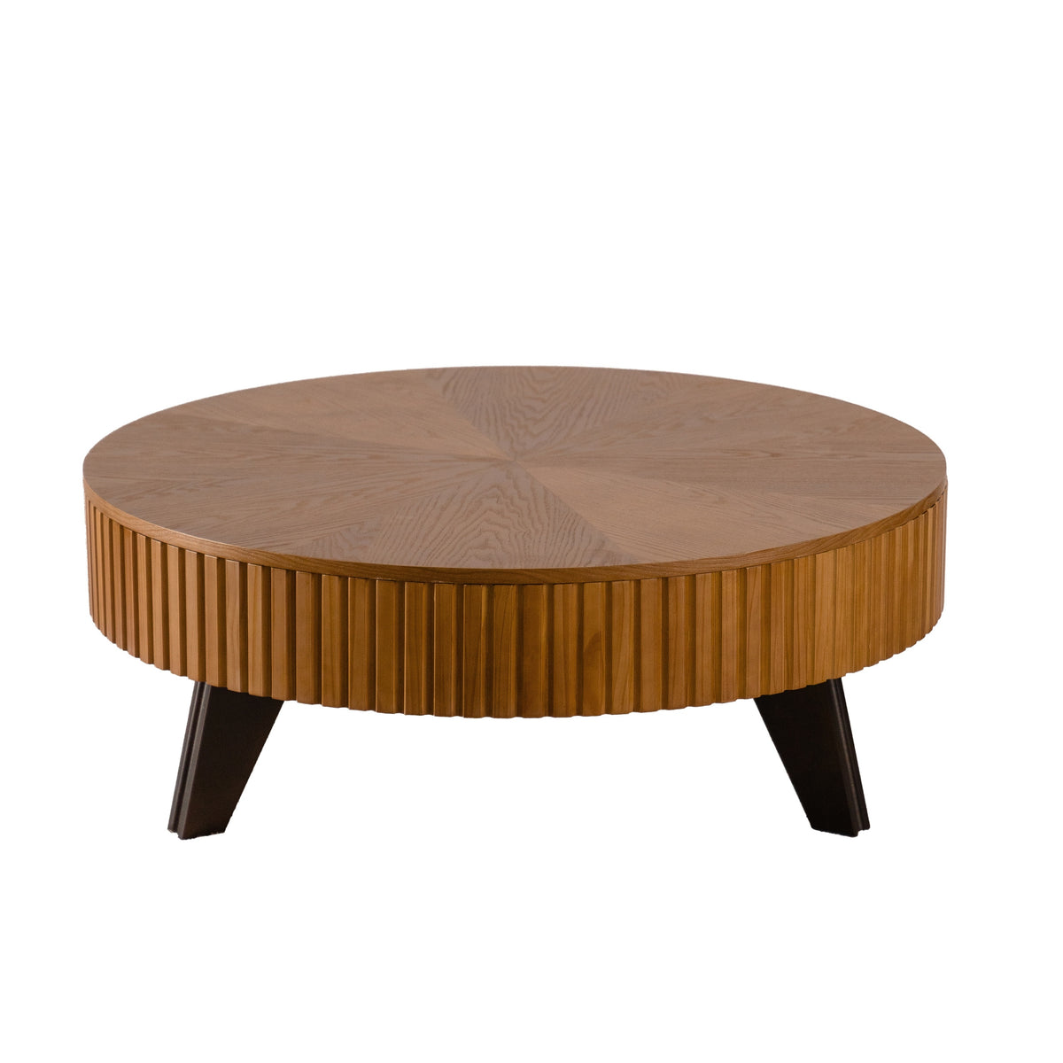 Natural Fluted Round Swivel-Top Coffee Table with Storage, 39.4 in