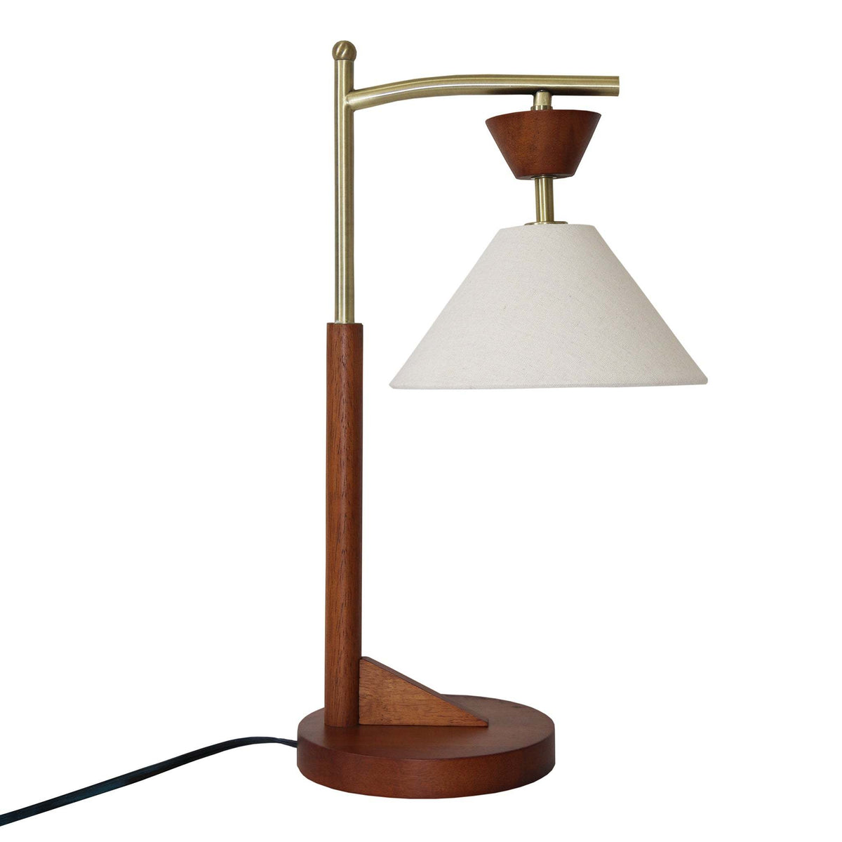 Brown Table Lamp, 20 in, Wood with Cloth Shade