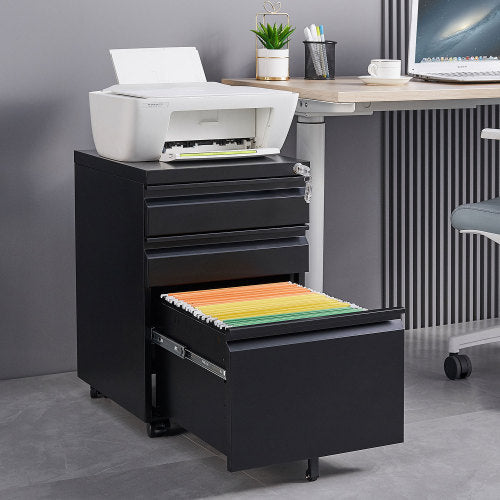 Rolling Steel File Cabinet, 3 Drawers, Locking, 23.6 in Tall