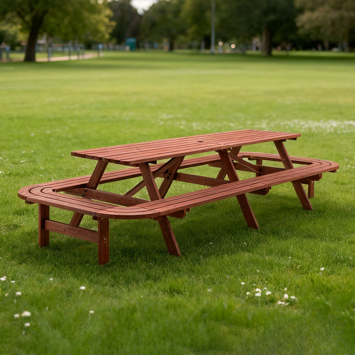 Brown Wood Picnic Table with Umbrella Hole