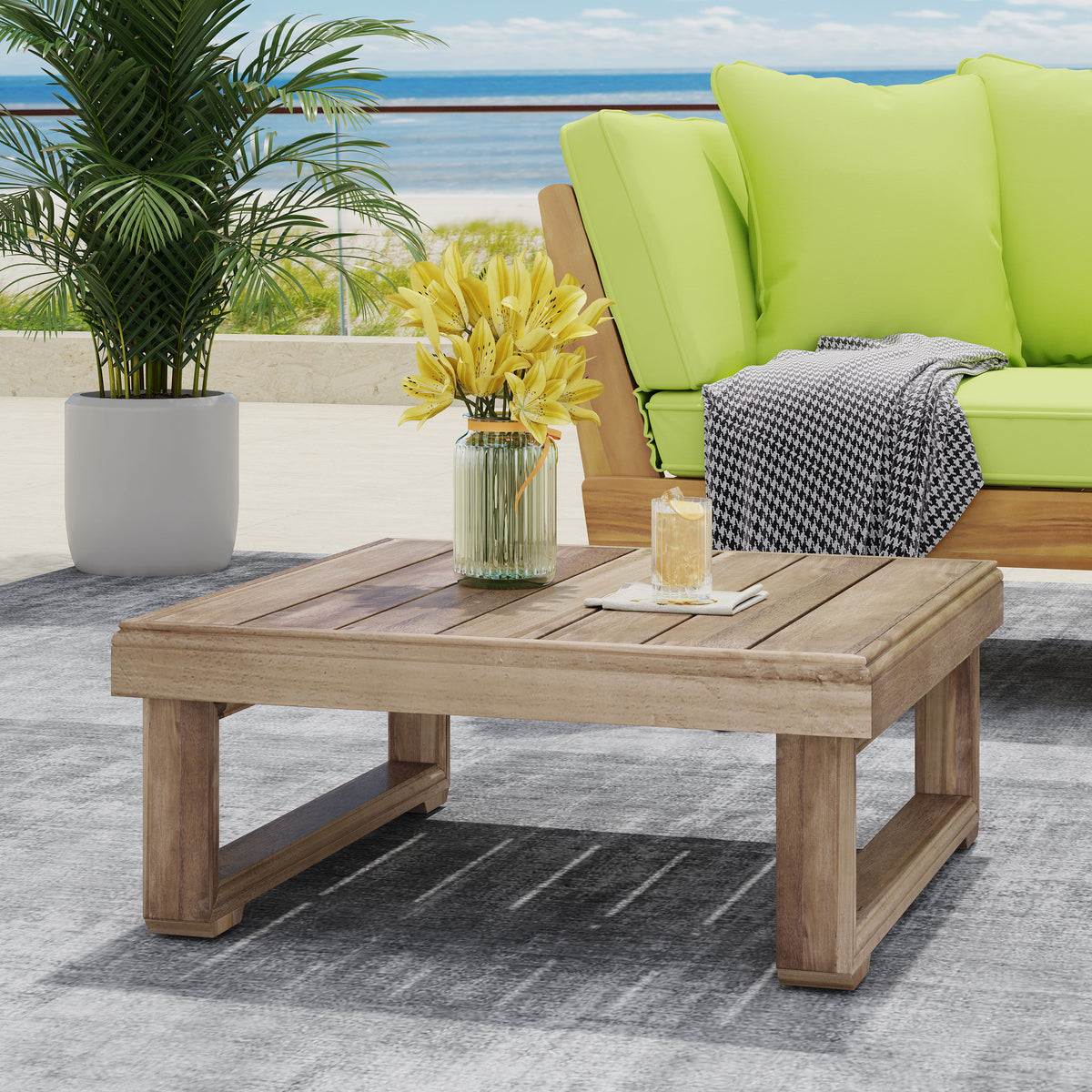 Brown Solid Wood Outdoor Coffee Table, 27.5 in Wide