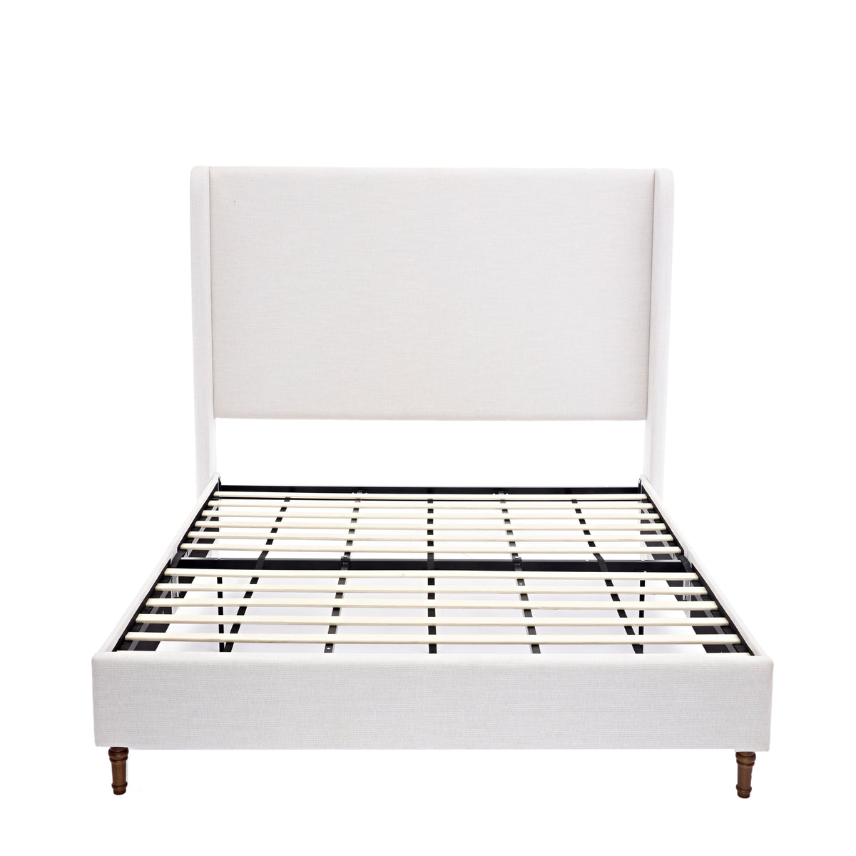Upholstered King Bed Frame, Ivory Canvas, 54 in Headboard