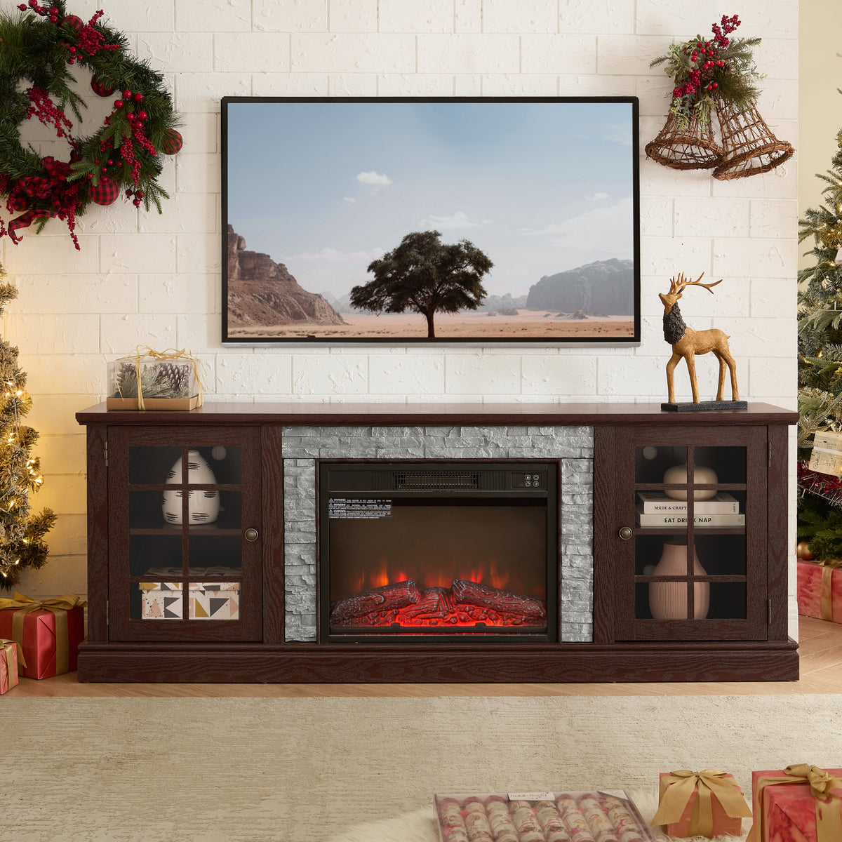 Espresso Fireplace TV Stand for TVs up to 75 in, 70.1 in Wide