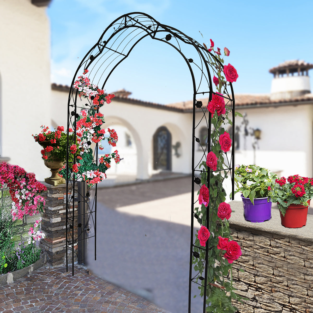 Black Metal Garden Arbor, 98.4 in Tall