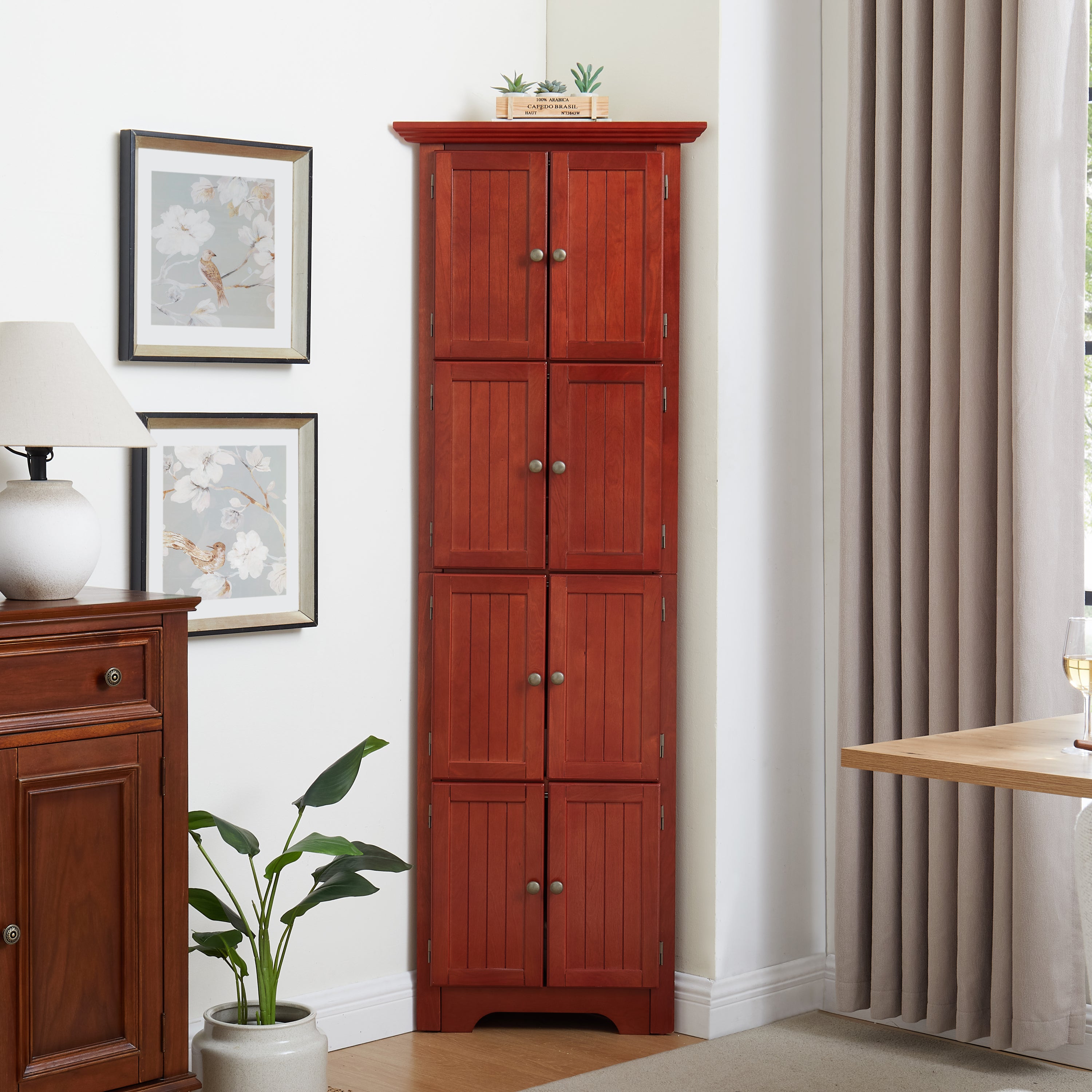 Farmhouse Storage Cabinet, 8 Doors, 72 in Tall, Cherry