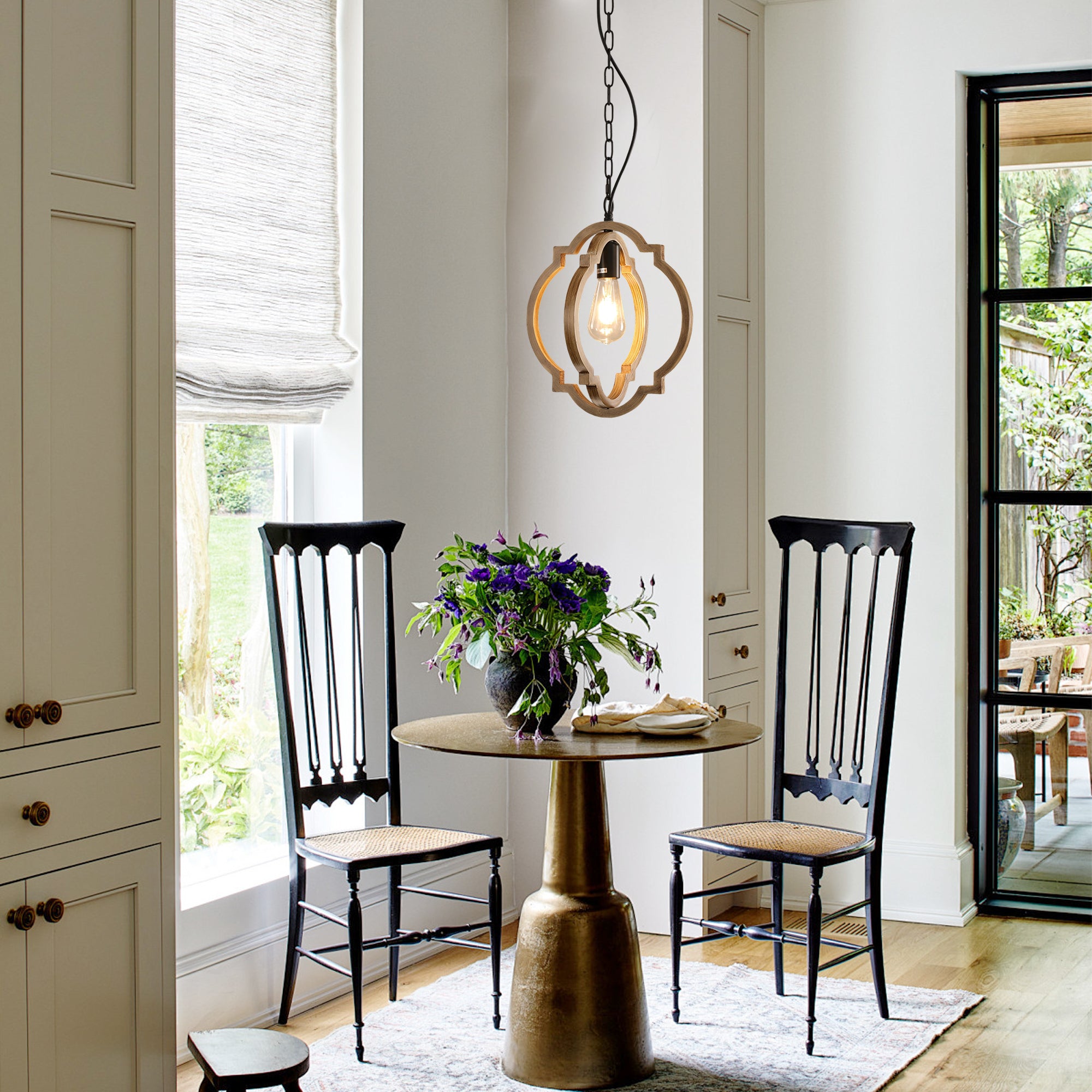 Black and Brown Farmhouse Dimmable Chandelier, Iron and Solid Wood