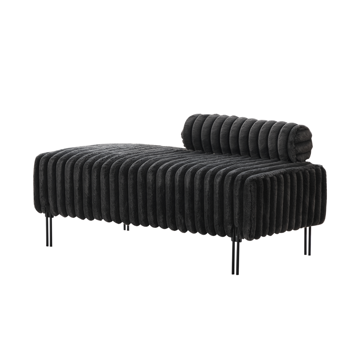 Faux Fur Bench, Charcoal Two-Seat with Adjustable Back and Bolster