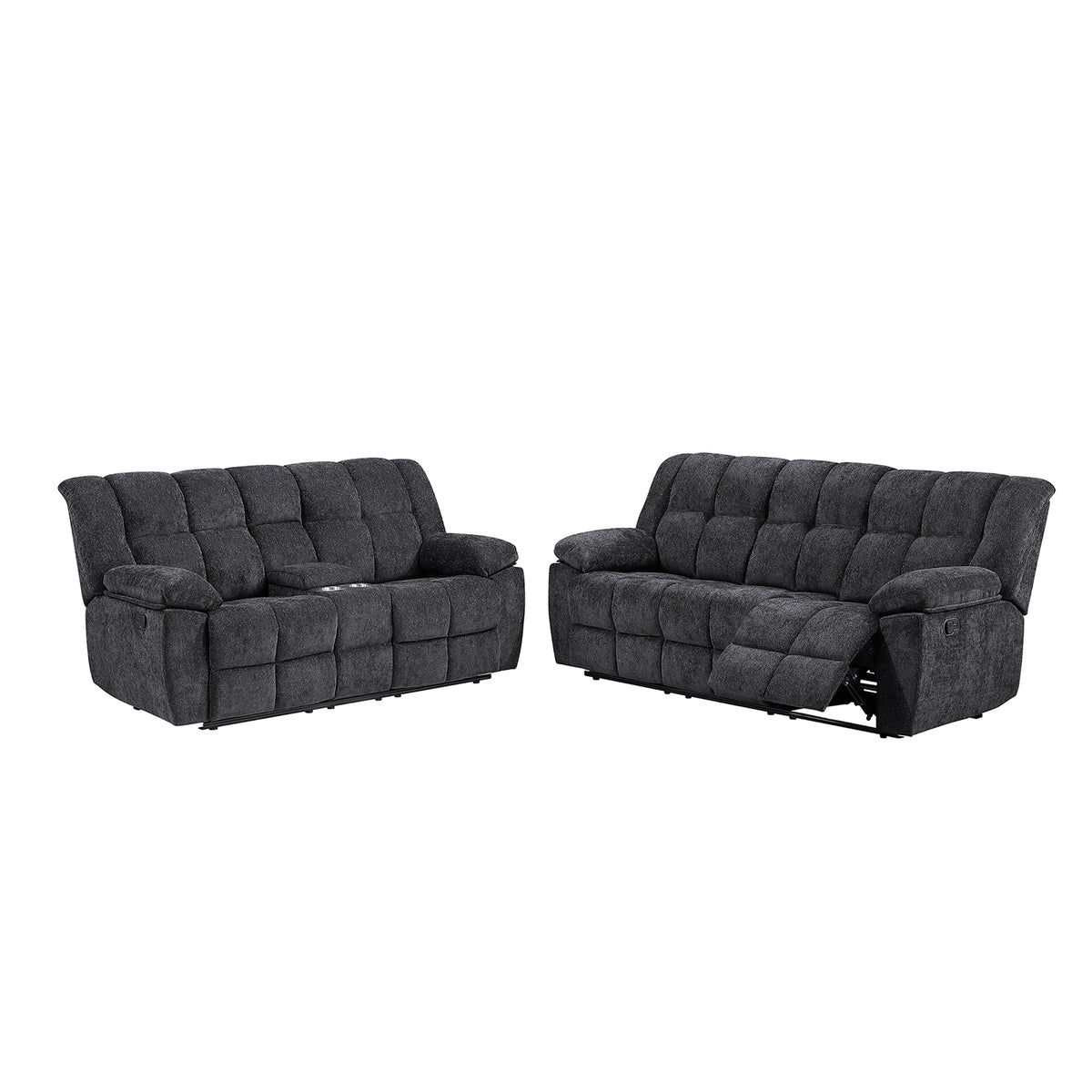 Black Reclining Sofa and Loveseat Set with Console