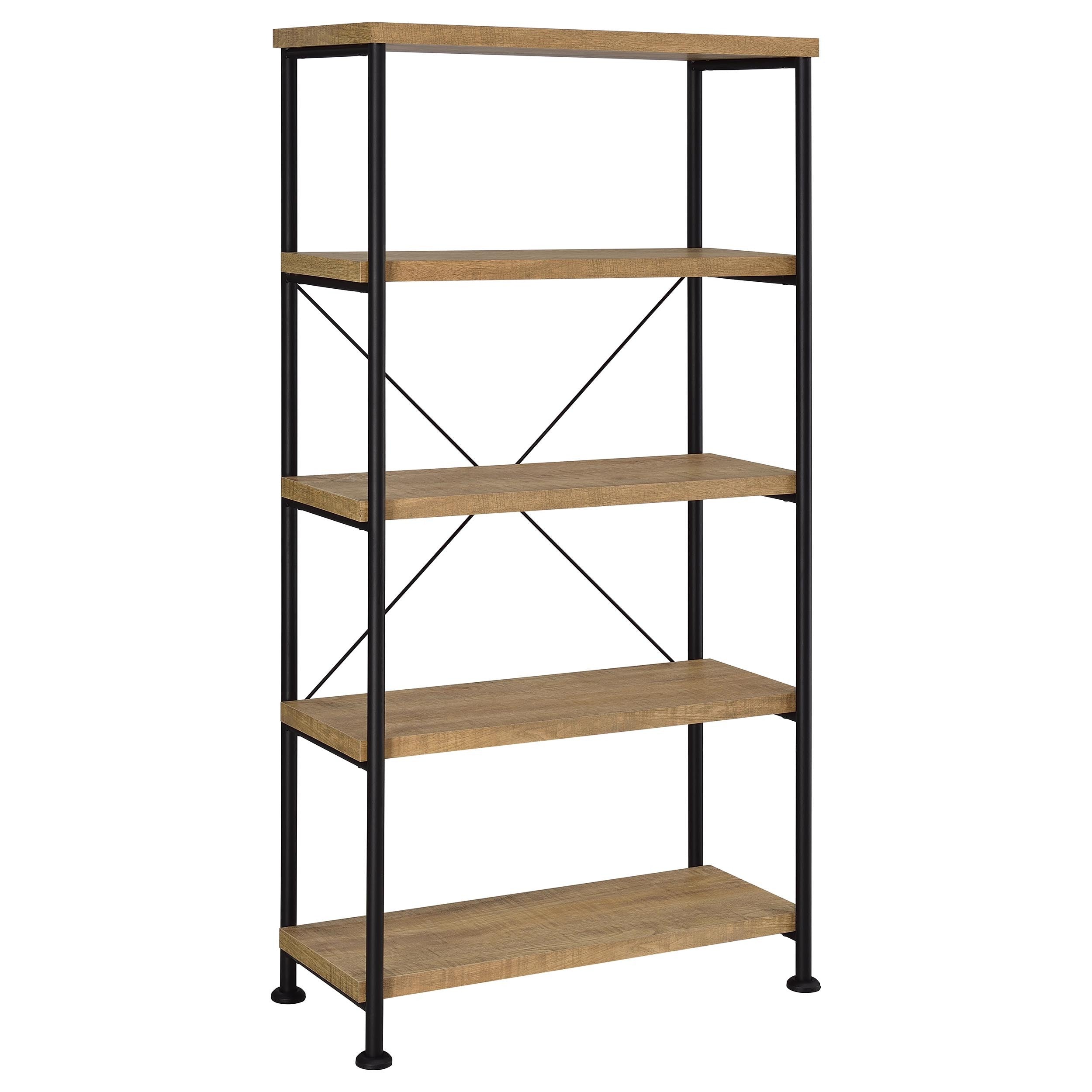 Industrial Metal Bookcase, 4 Shelves, 63 in Tall, Mango