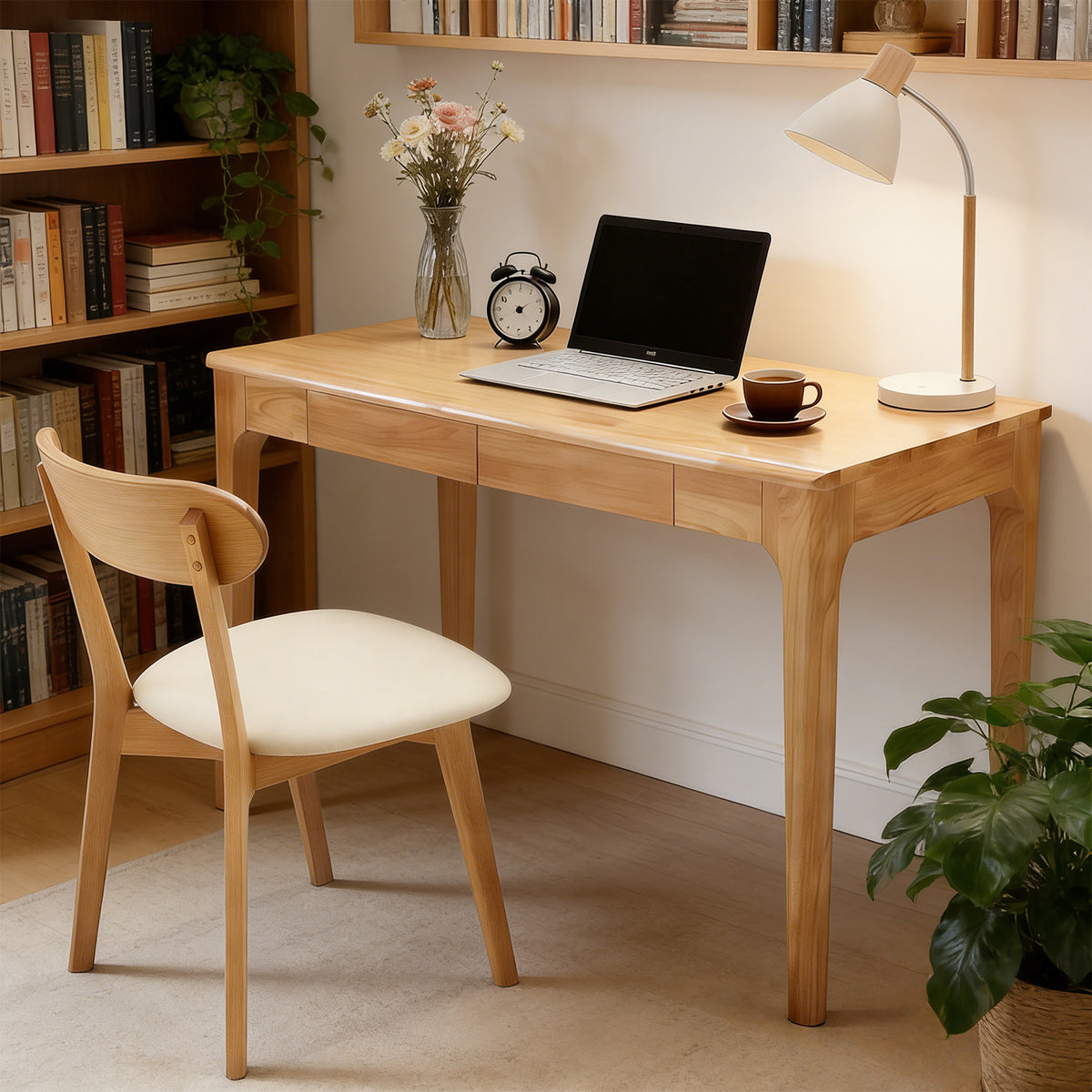 Mid-Century Solid Wood Desk, 47.2 in, Natural