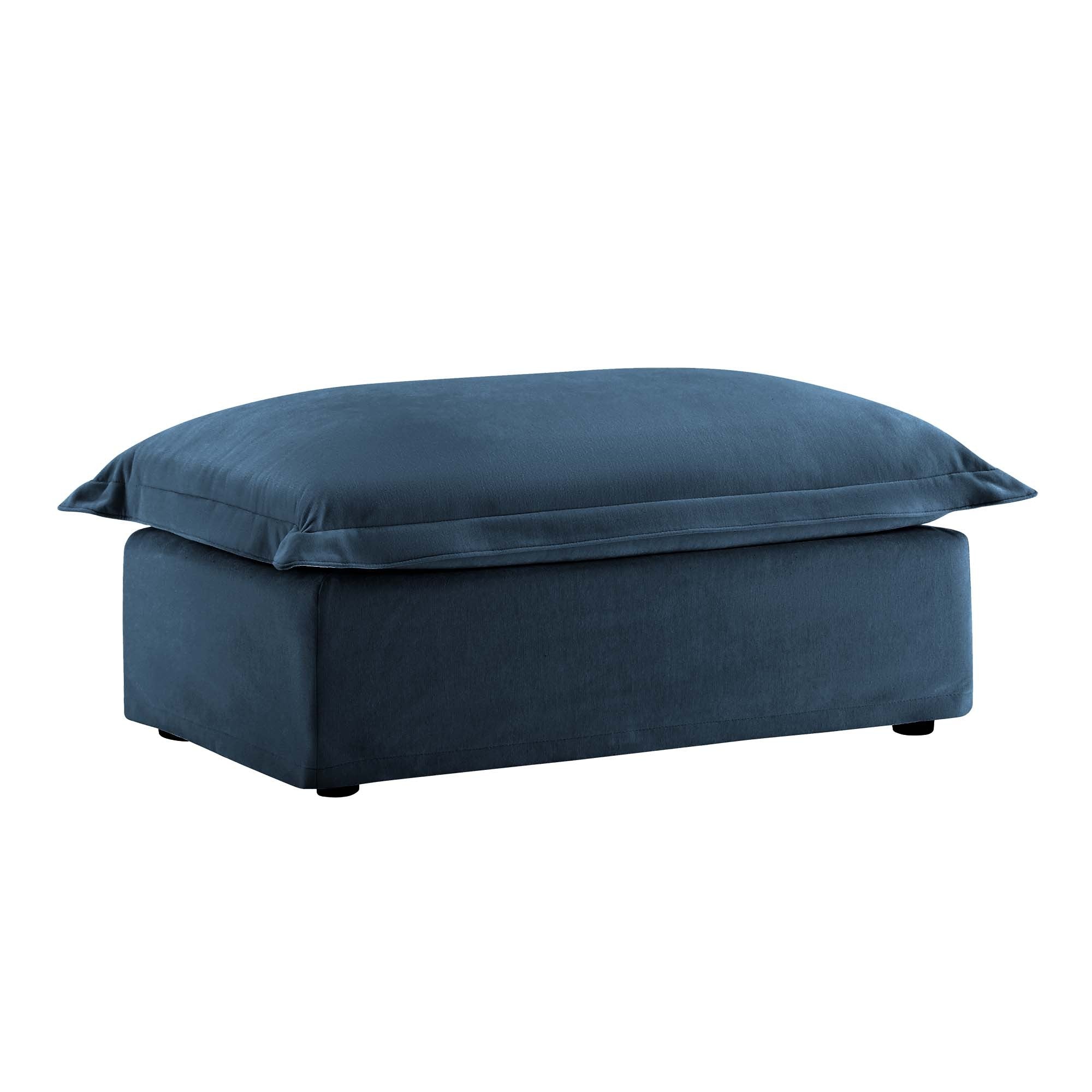 Fluffy Ottoman in Chenille Navy #Fabric_Chenille Navy