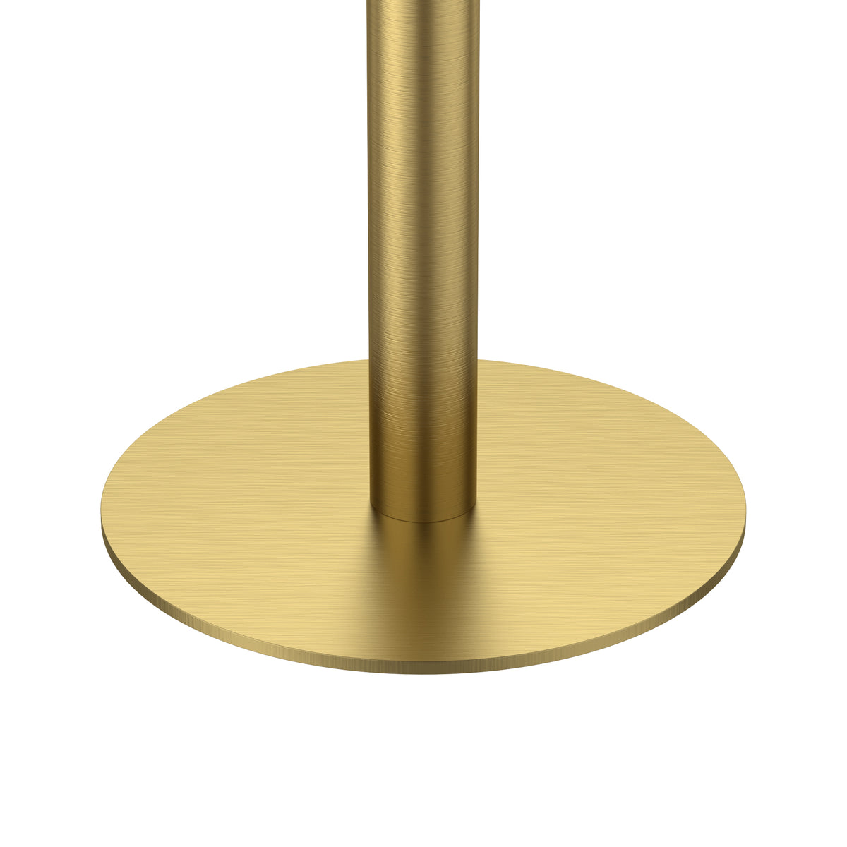 Close-up of gold pedestal column meeting the round gold base plate