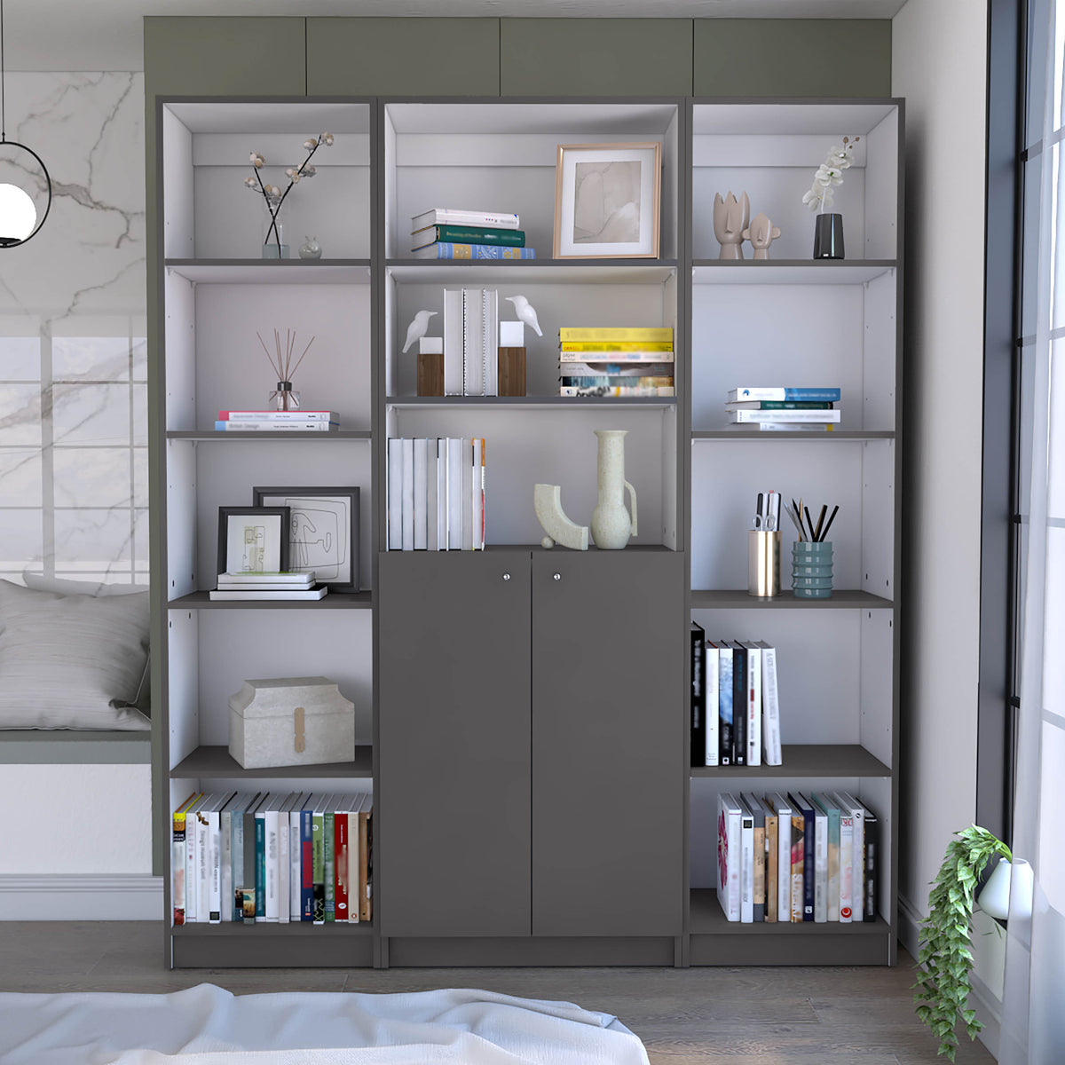 Modern Bookcase, 2 Doors, 71.1 in Tall