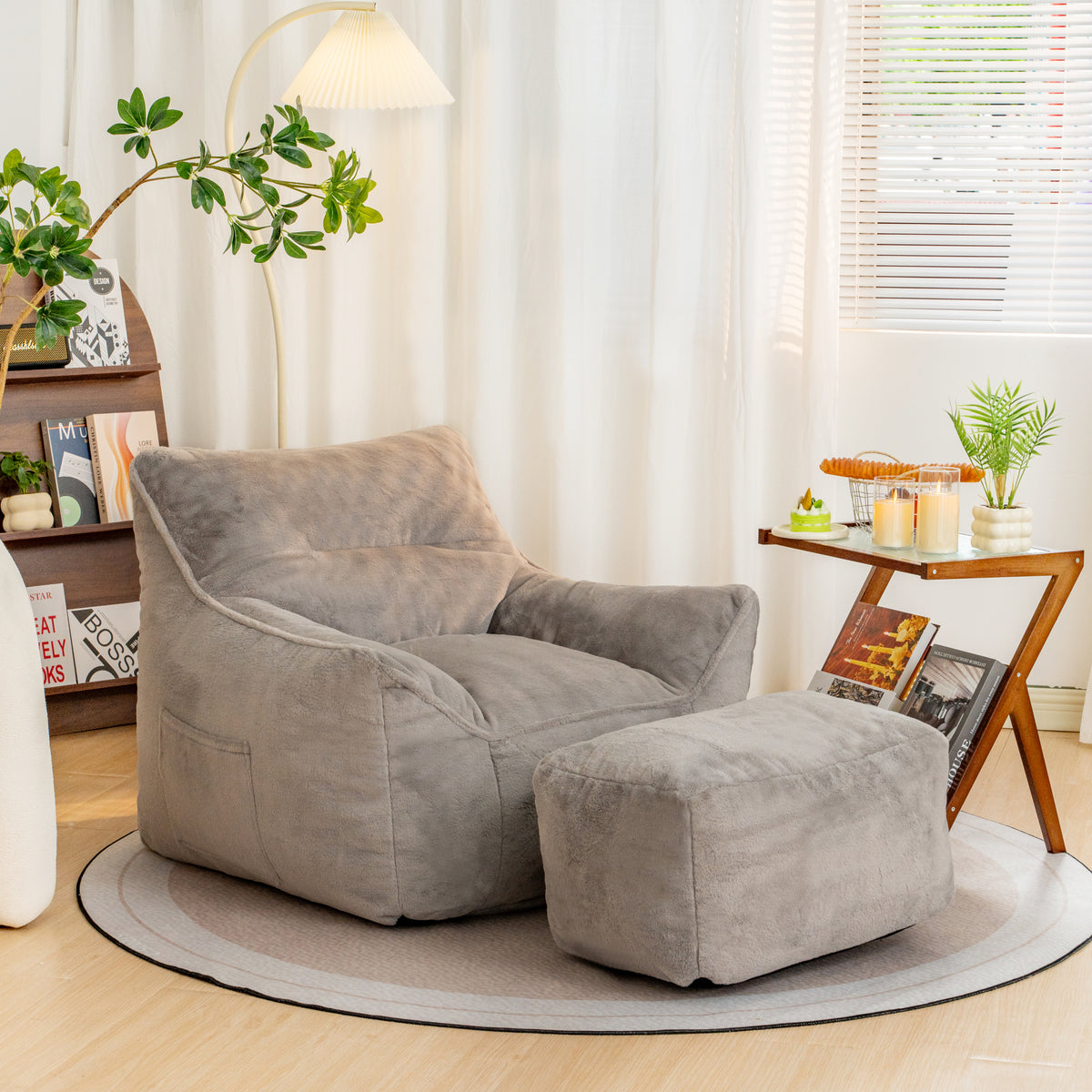 Gray Plush Bean Bag Sofa, 40.6 in Wide