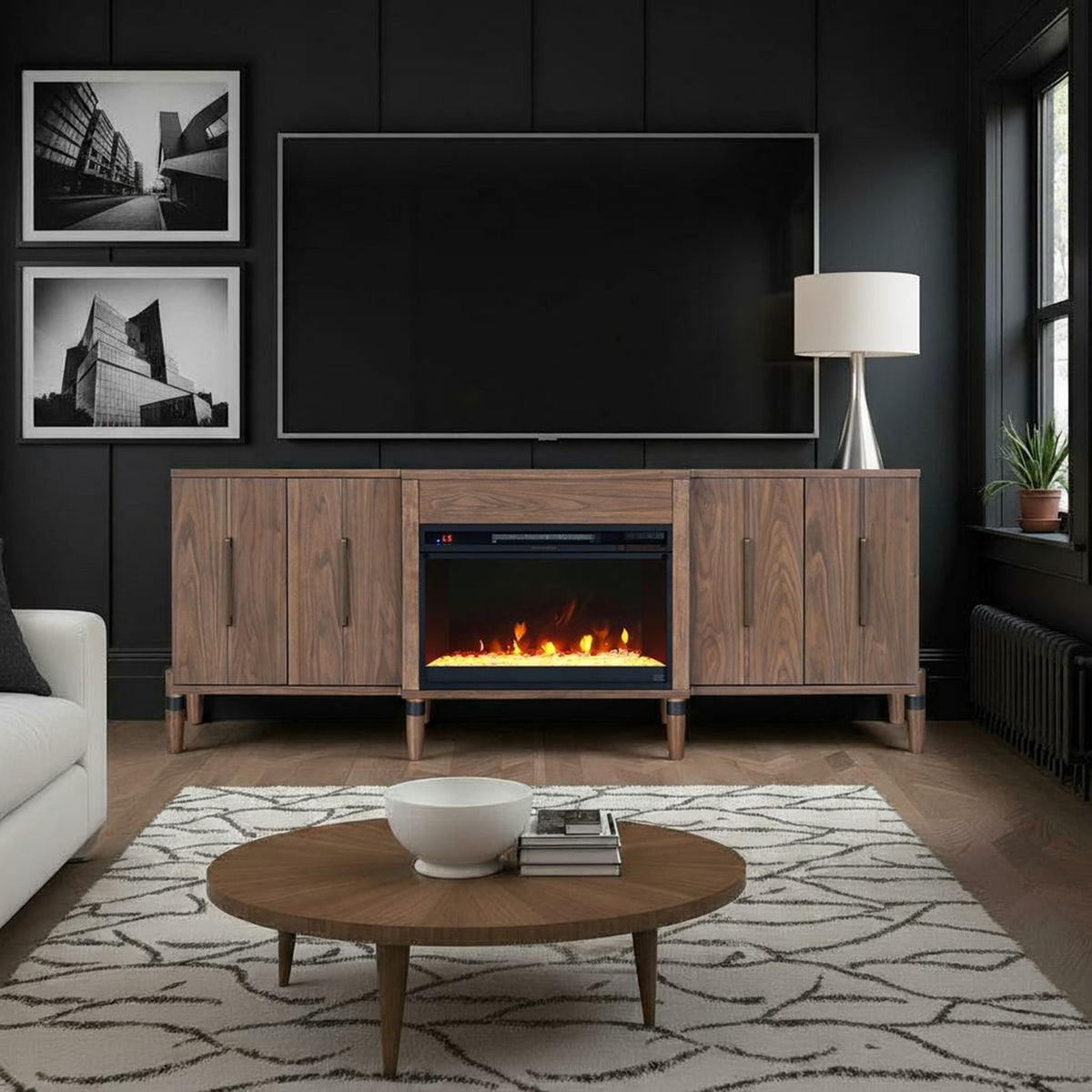Brown Fireplace TV Stand for TVs up to 90 in, 78 in Wide