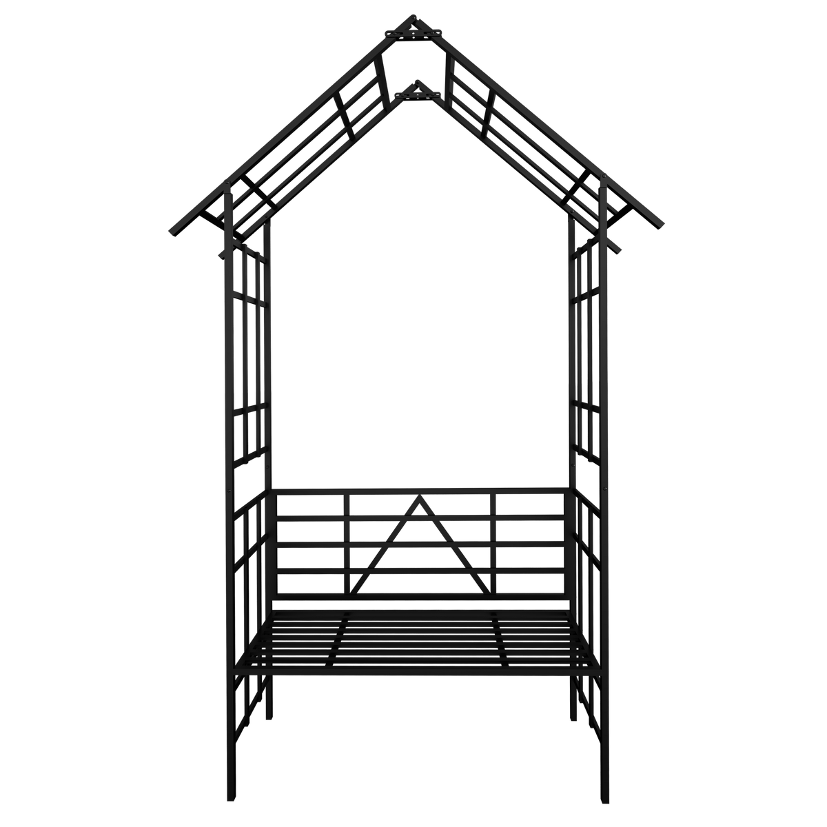 Black Metal Garden Arbor with Bench