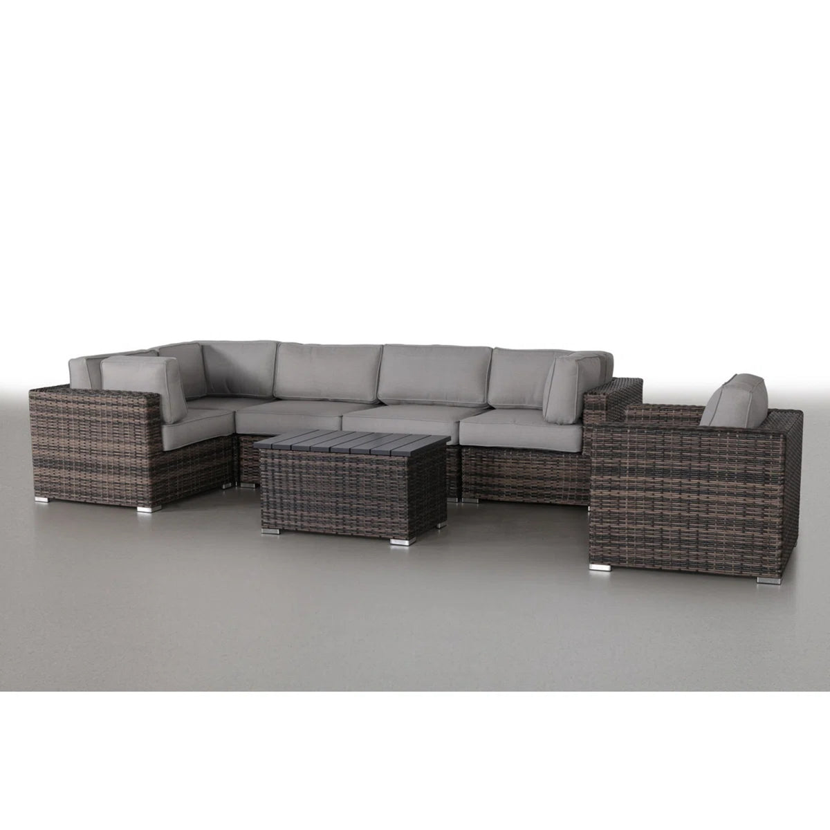 Brown Wicker 7-Piece Outdoor Sectional Set